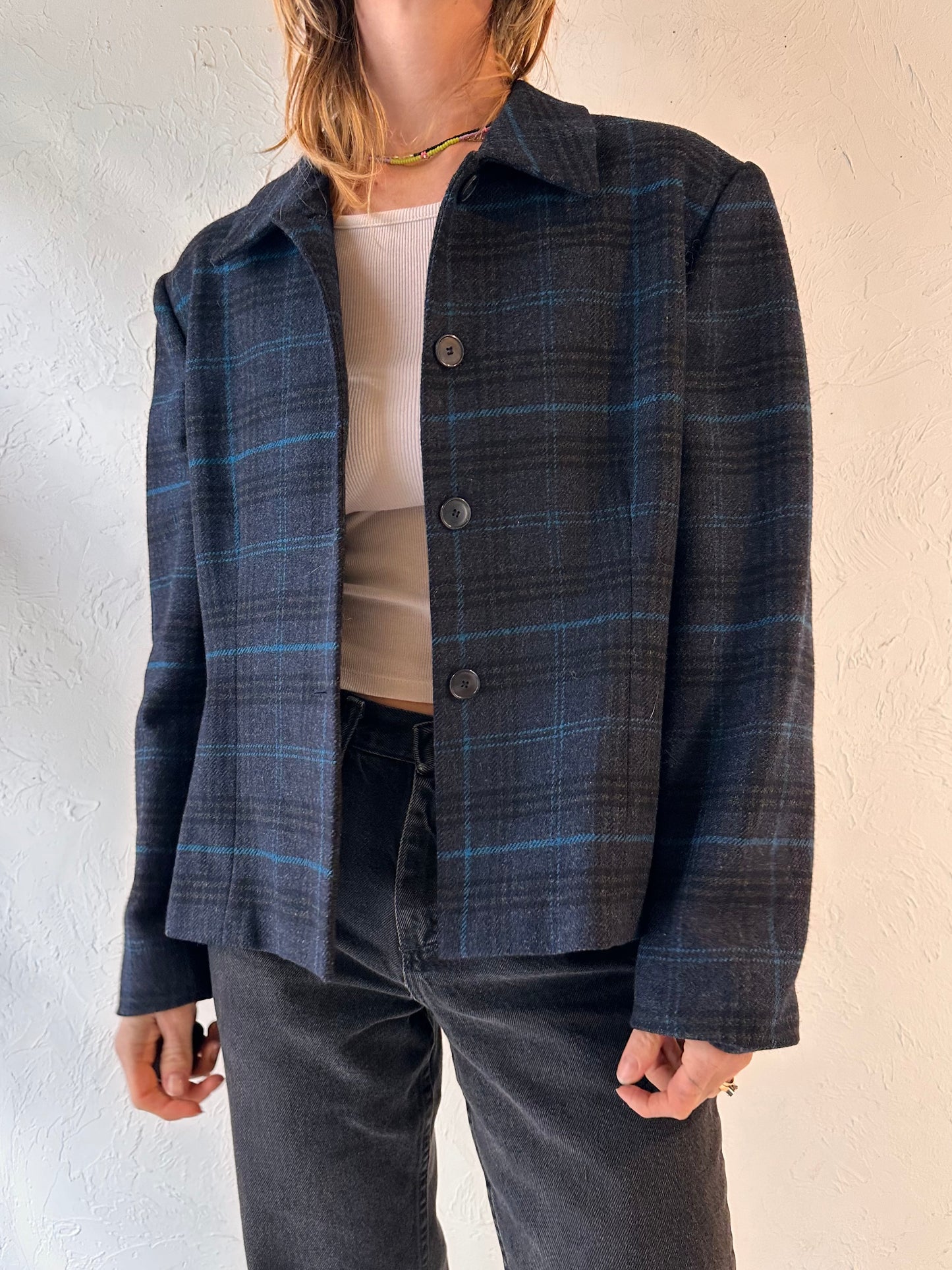 90s 'Jones New York' Plaid Wool Jacket / Large