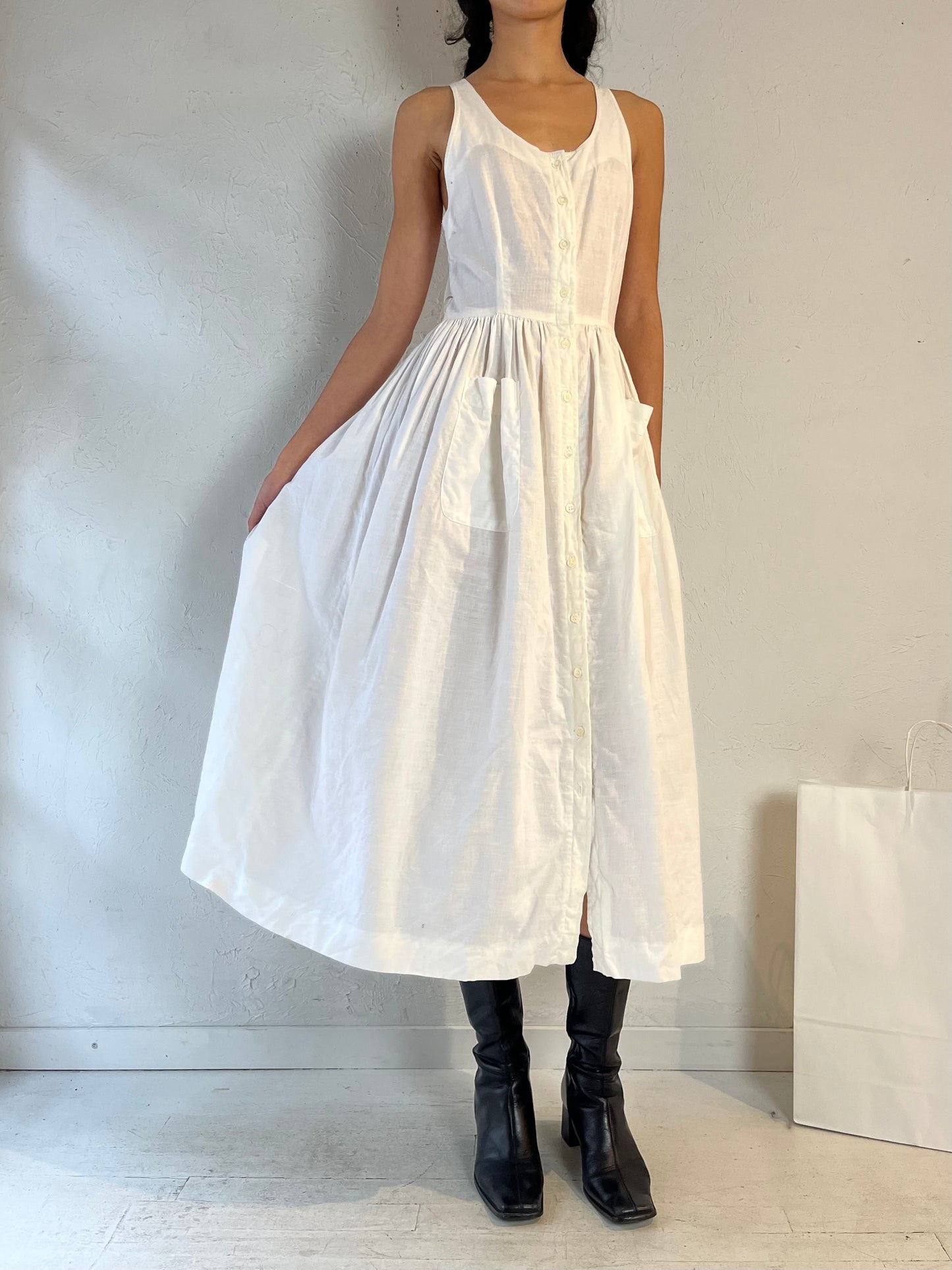 90s ‘Ralph Lauren’ White Sleeveless Midi Dress / Medium