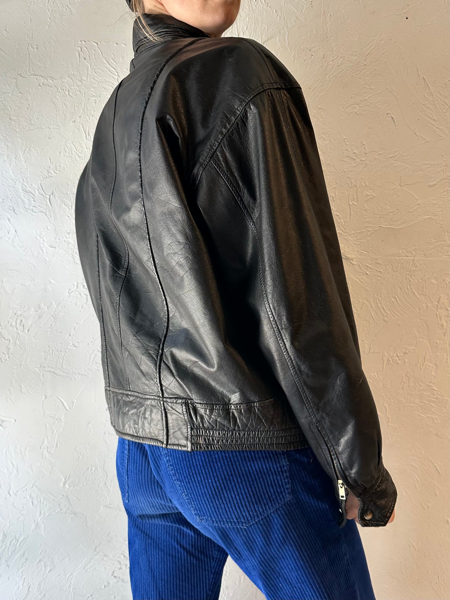 Vintage 'L'Avion' Black Leather Jacket / Medium