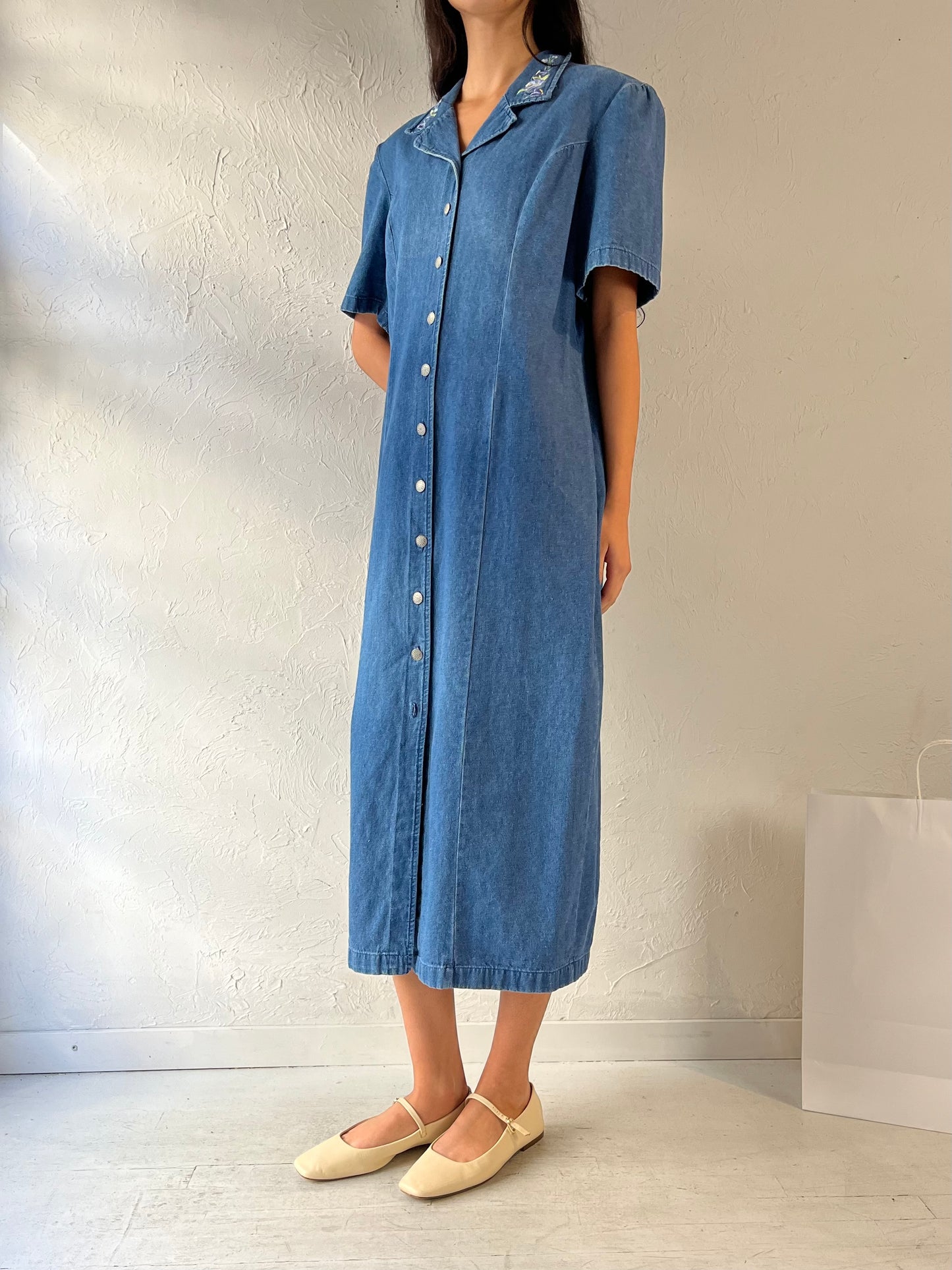 90s ‘Cleo’ Button Up Denim Dress / Large