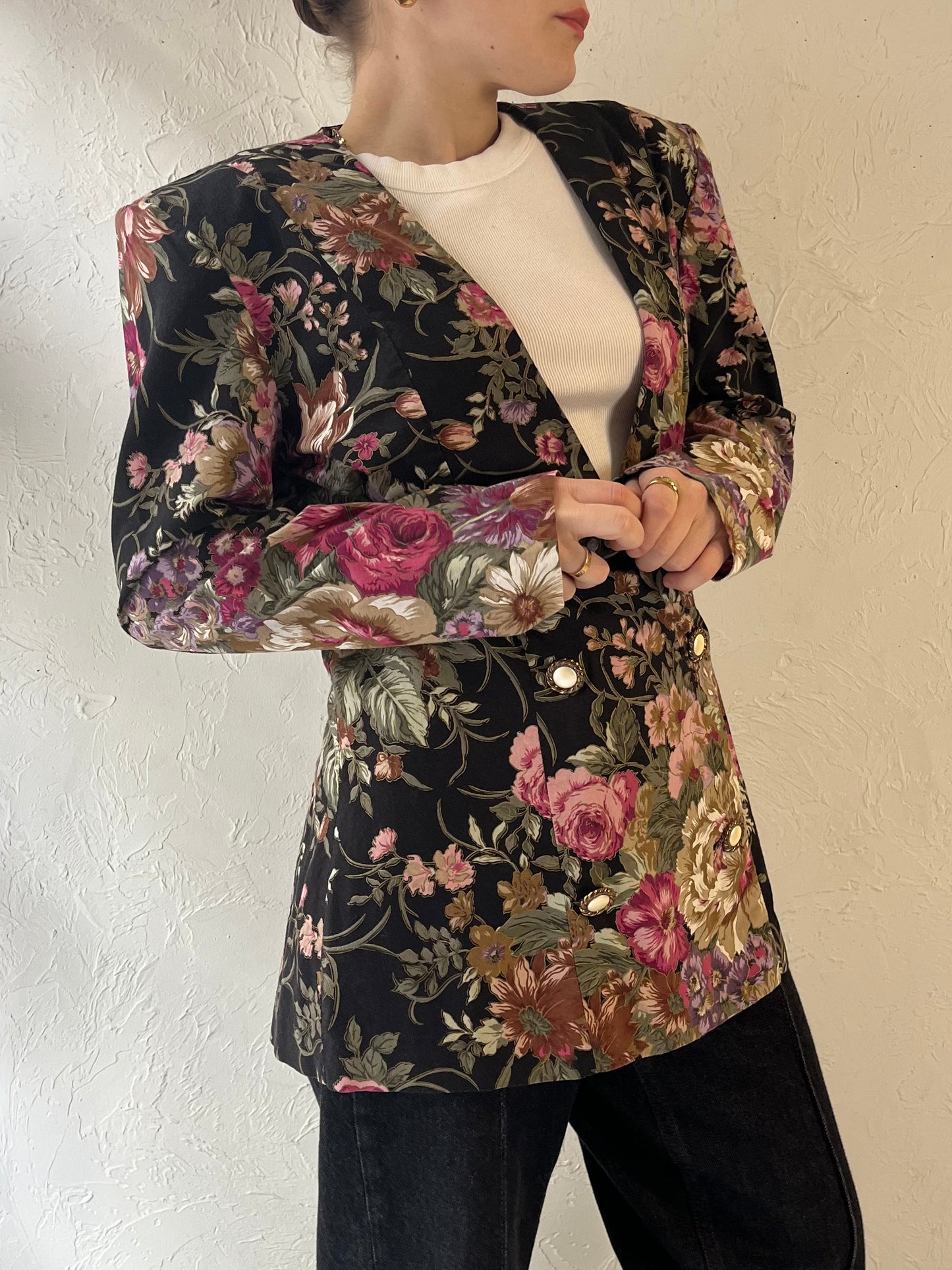 90s 'Justin Thyme' Light Weight Floral Jacket / Medium