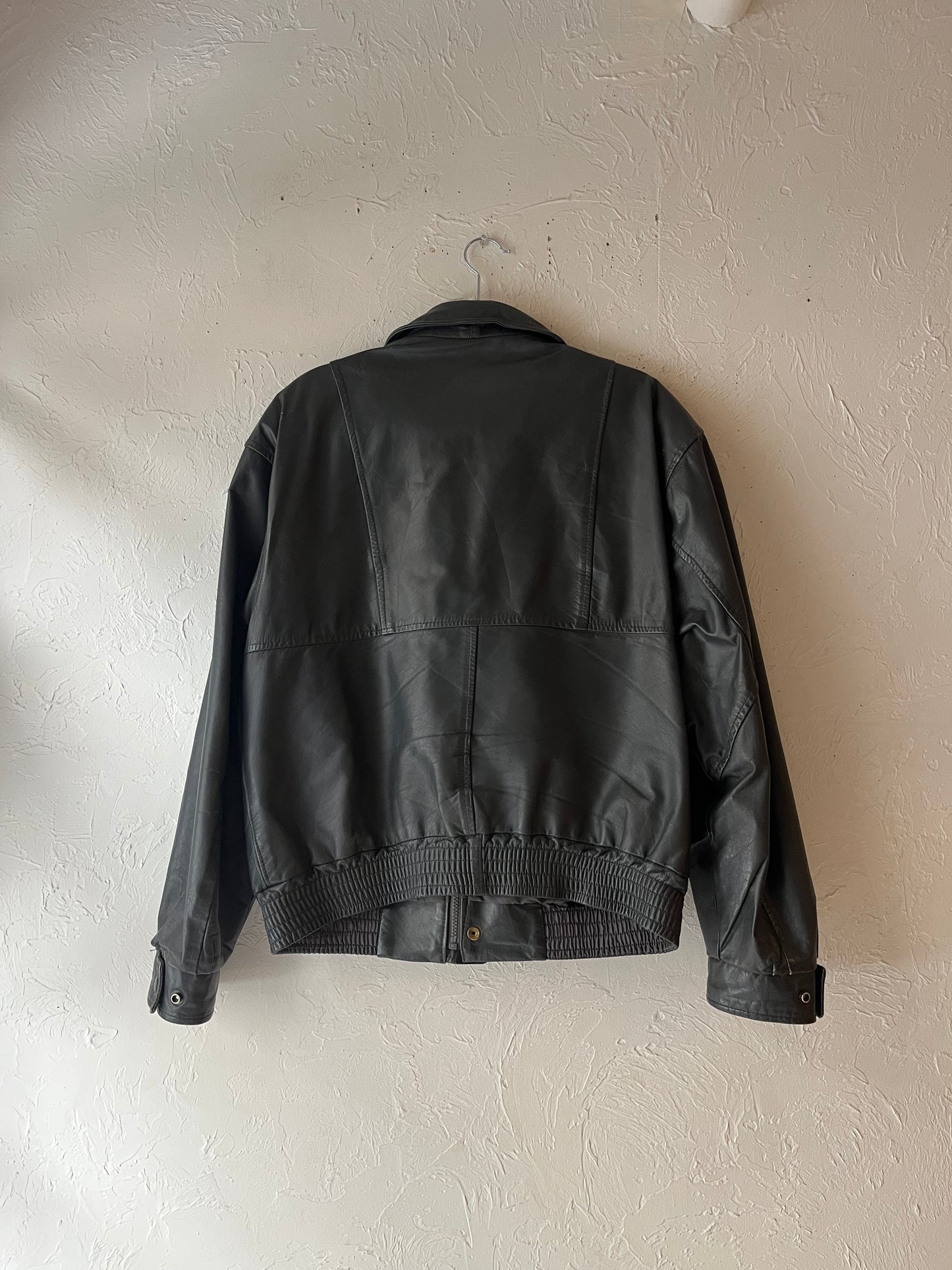 80s 'Sears Grey Leather Jacket / Medium