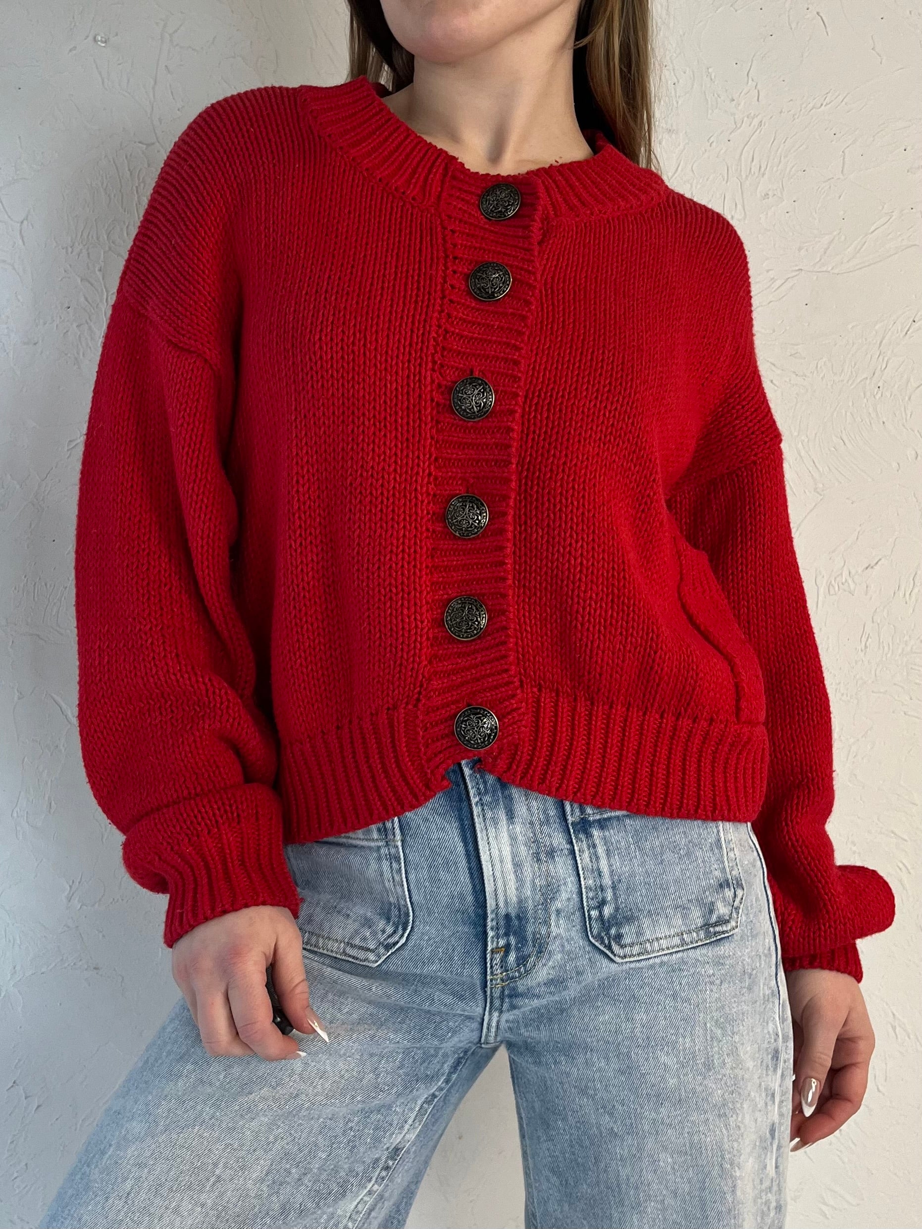 90s ‘Croquet Club’ Red Cardigan Sweater / Small