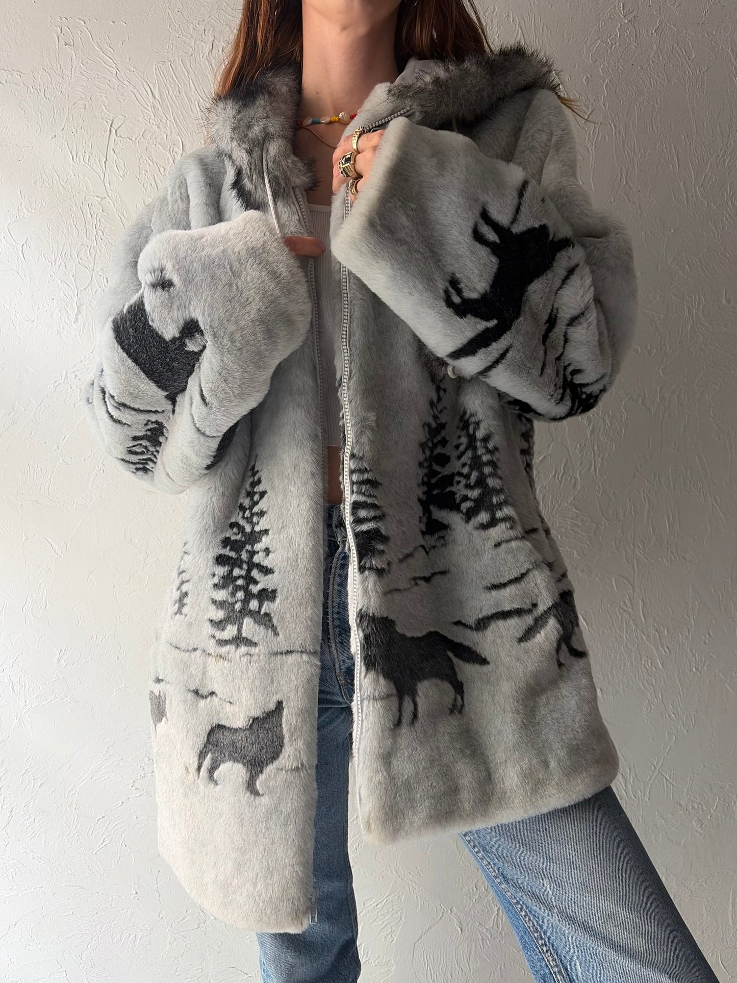 Y2K ‘Black Mountain’ Faux Fur Tree Jacket / XL