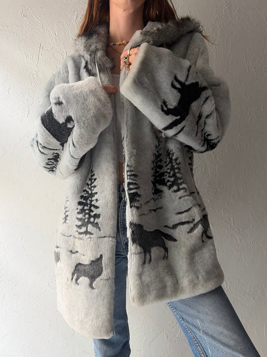 Y2K ‘Black Mountain’ Faux Fur Tree Jacket / XL