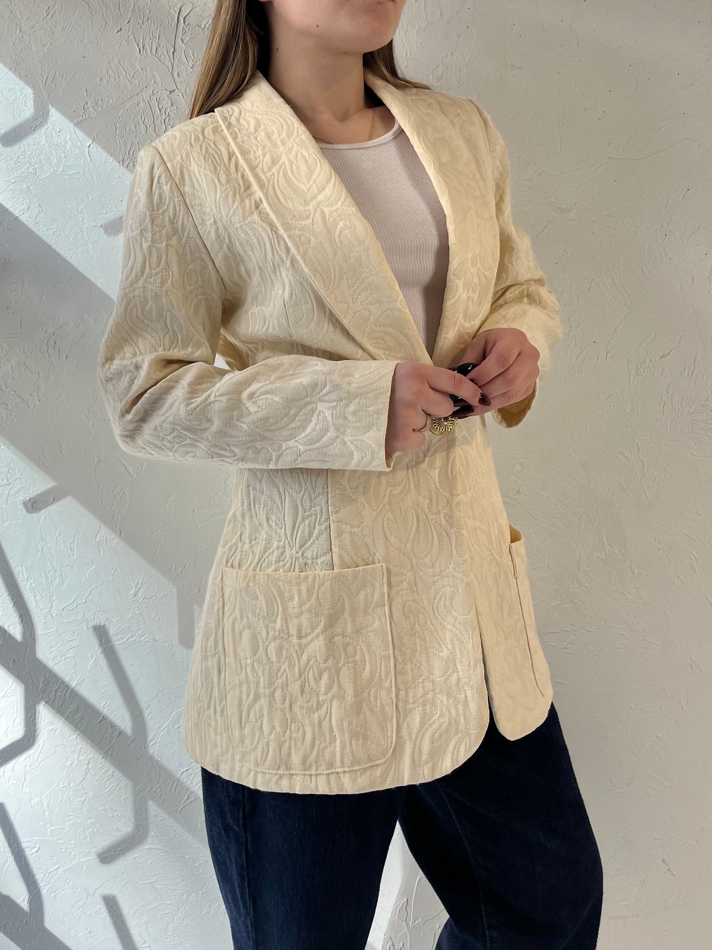 Vintage Cream Quilted Blazer Jacket / Small