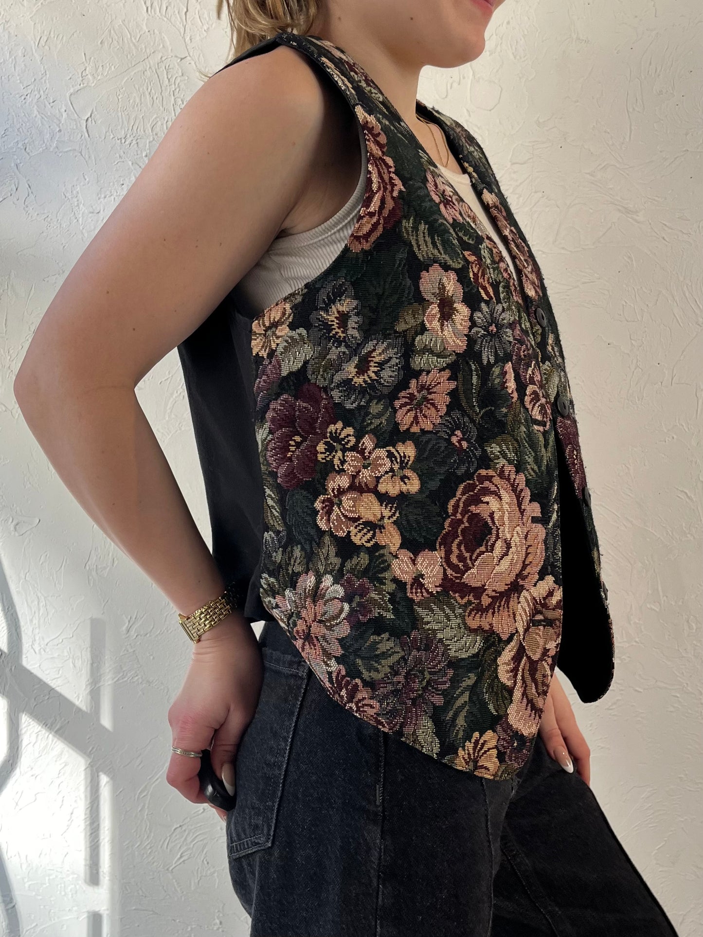 90s 'Weekend Edition' Floral Tapestry Vest / Large