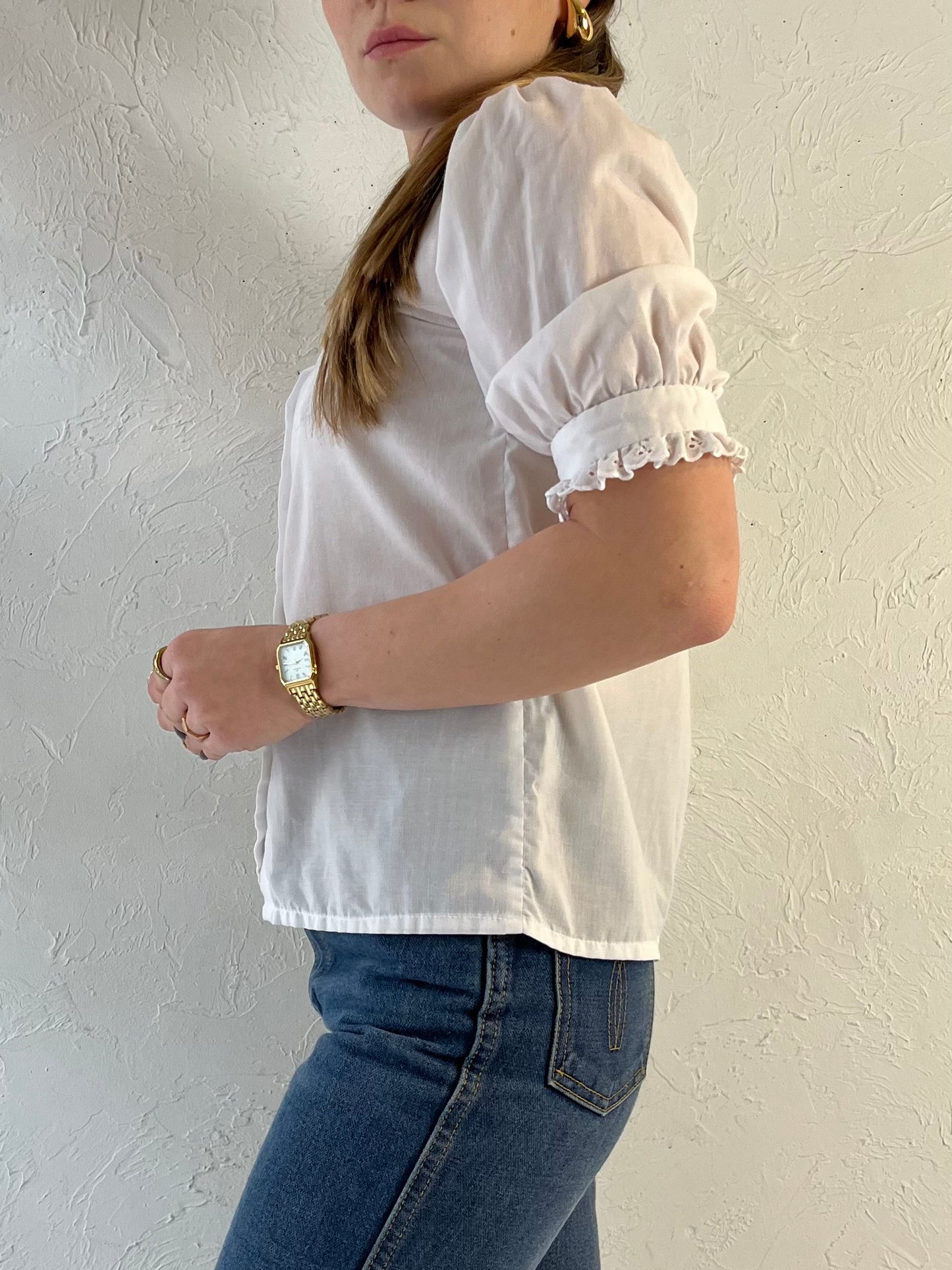 70s 'Sears' White Collared Blouse / XS