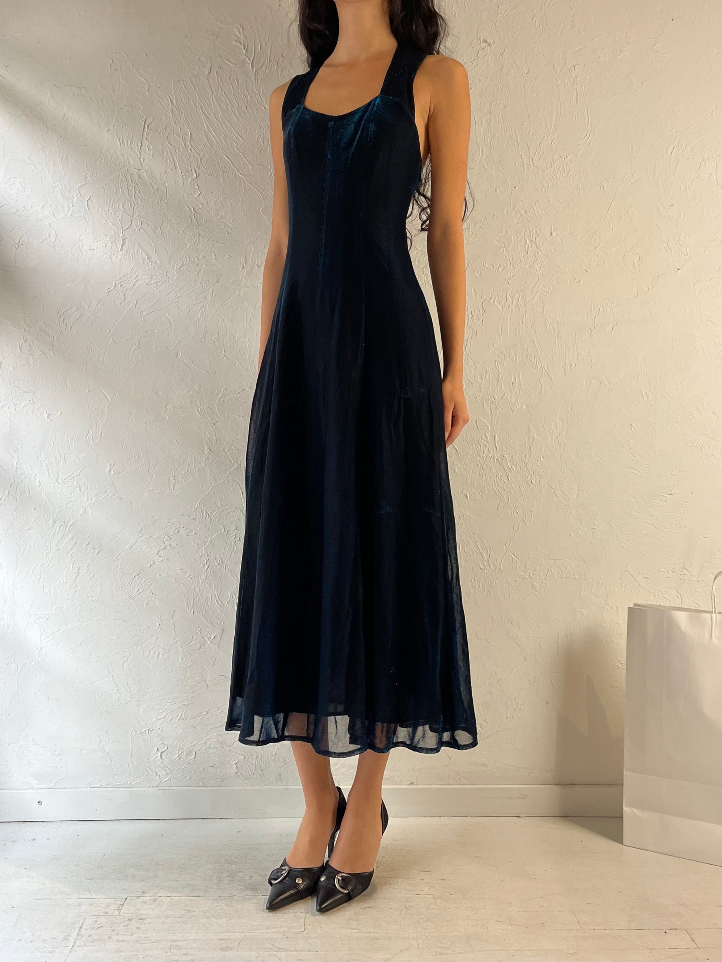 90s ‘Maurice’s’ Navy Blue Sparkly Dress / Medium