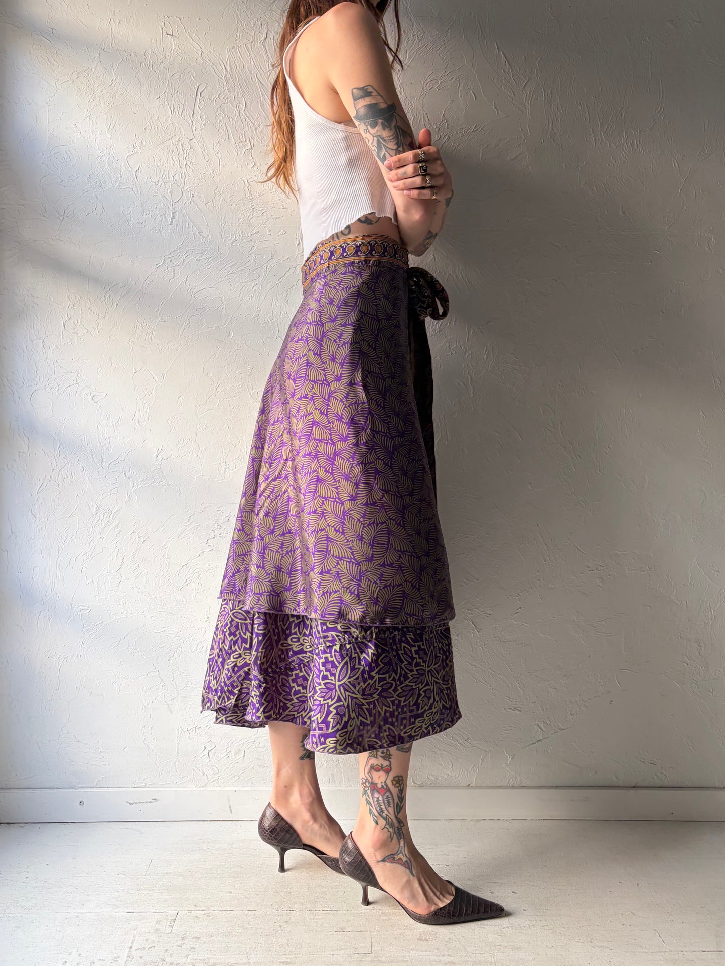 Vintage Purple Hippie Patterned Wrap Skirt / Small - Large