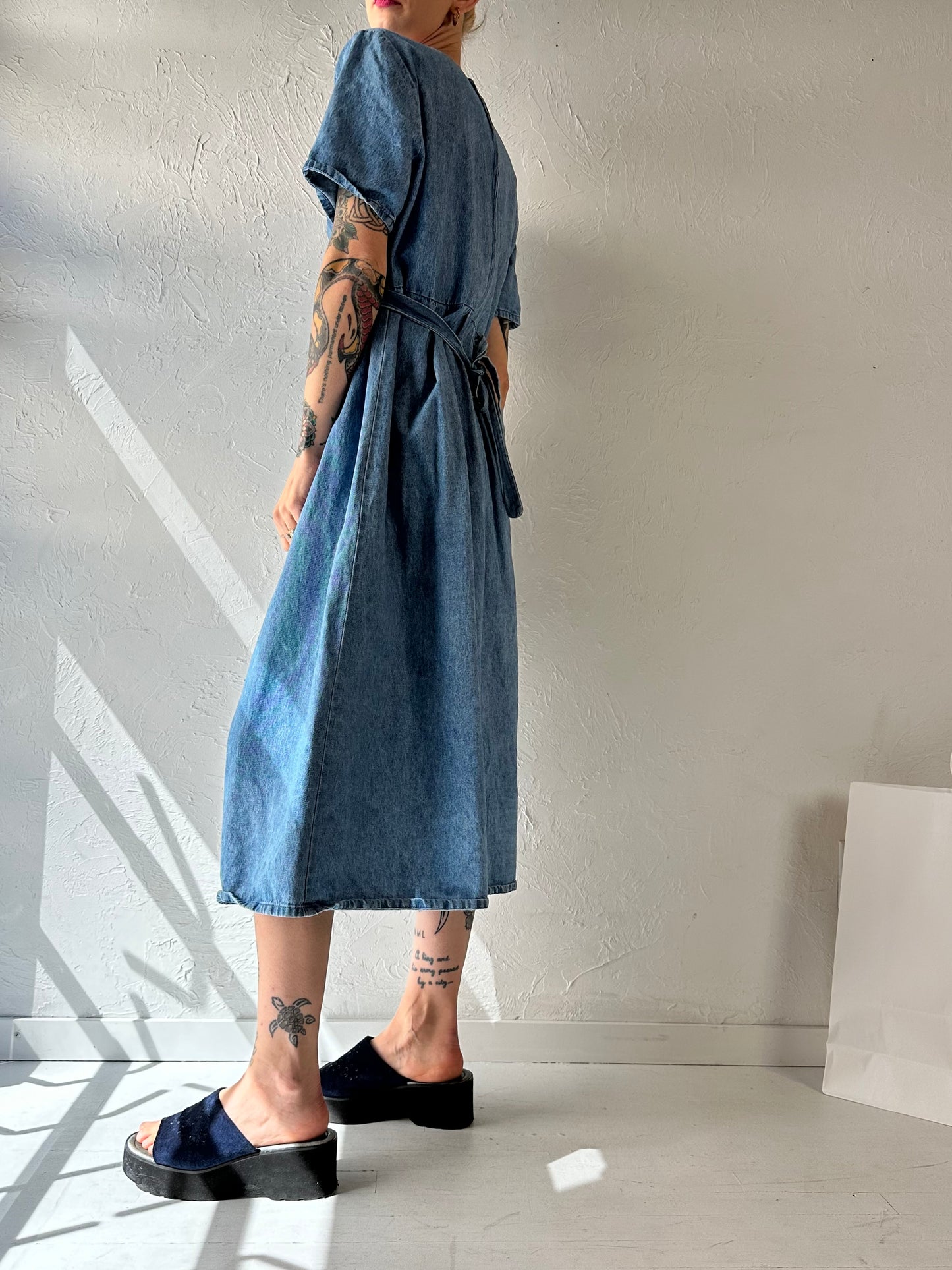 90s 'Alexandra Lee' Denim Midi Dress / Medium