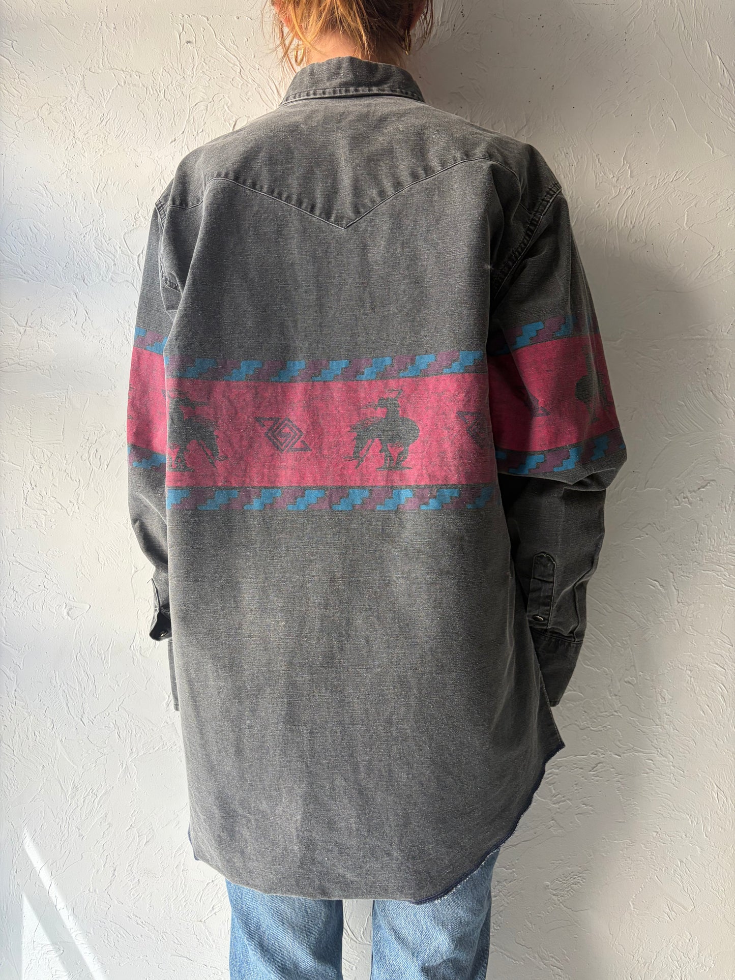 90s 'Wrangler' Thick Cotton Western Rodeo Shirt / Large