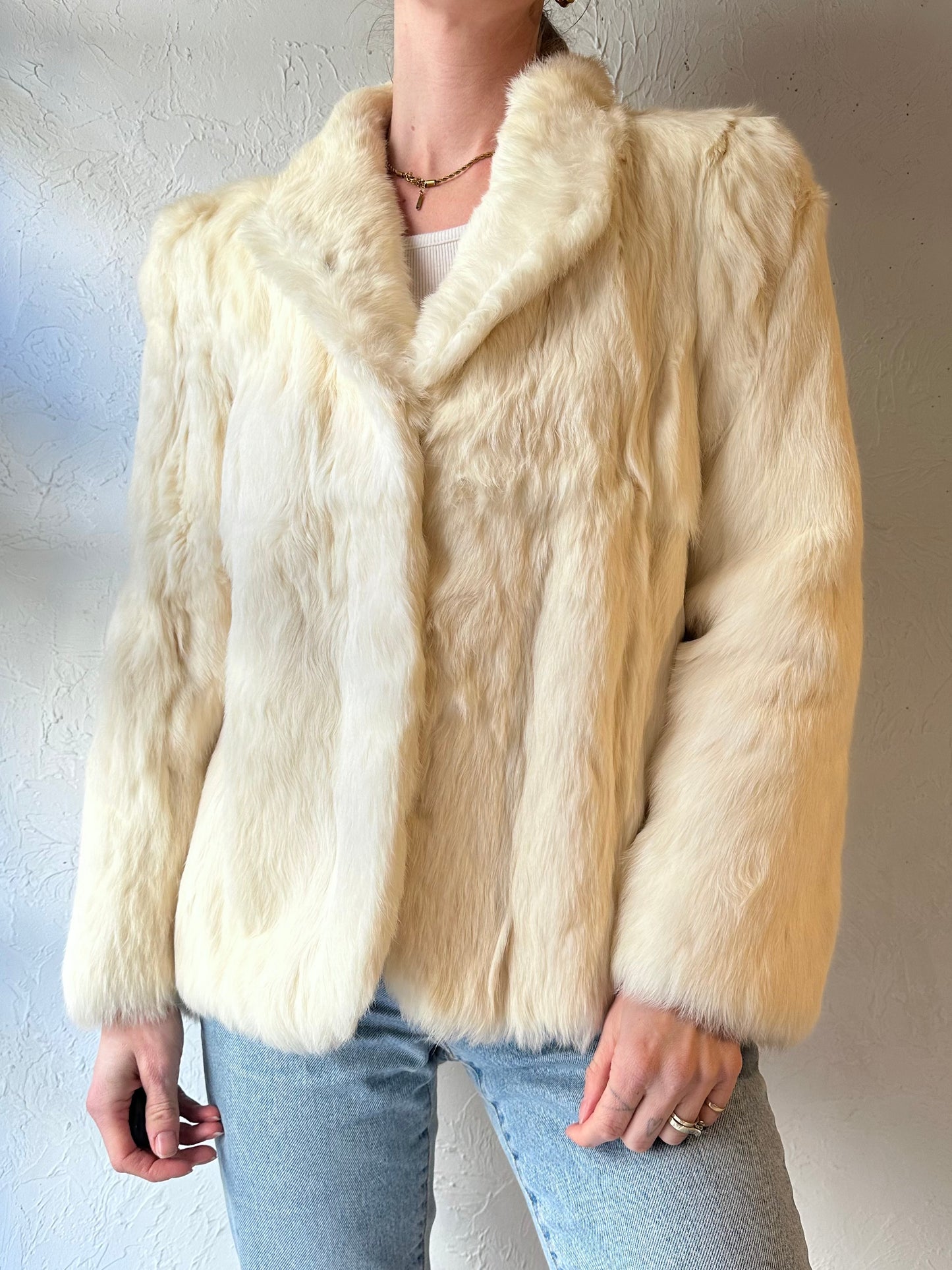 Vintage White Rabbit Fur Jacket / Medium