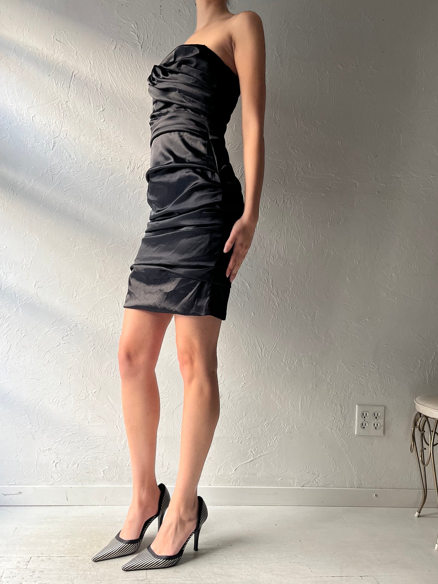 Y2k 'Le Chateau' Black Formal Mini Party Dress / Vintage 2000s Cocktail Dress /Small