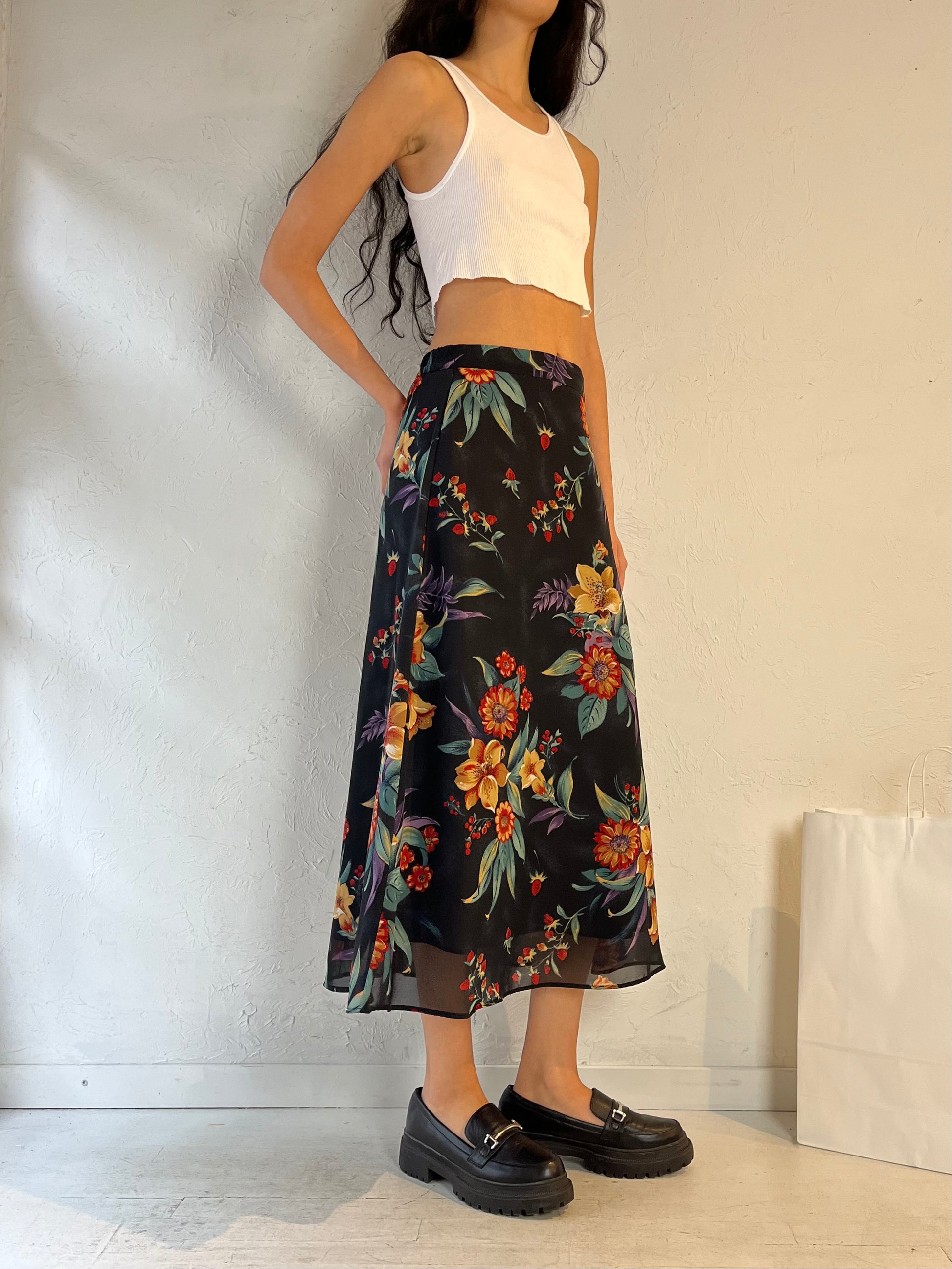 90s ‘Sag Harbor’ Floral Midi Skirt / Small