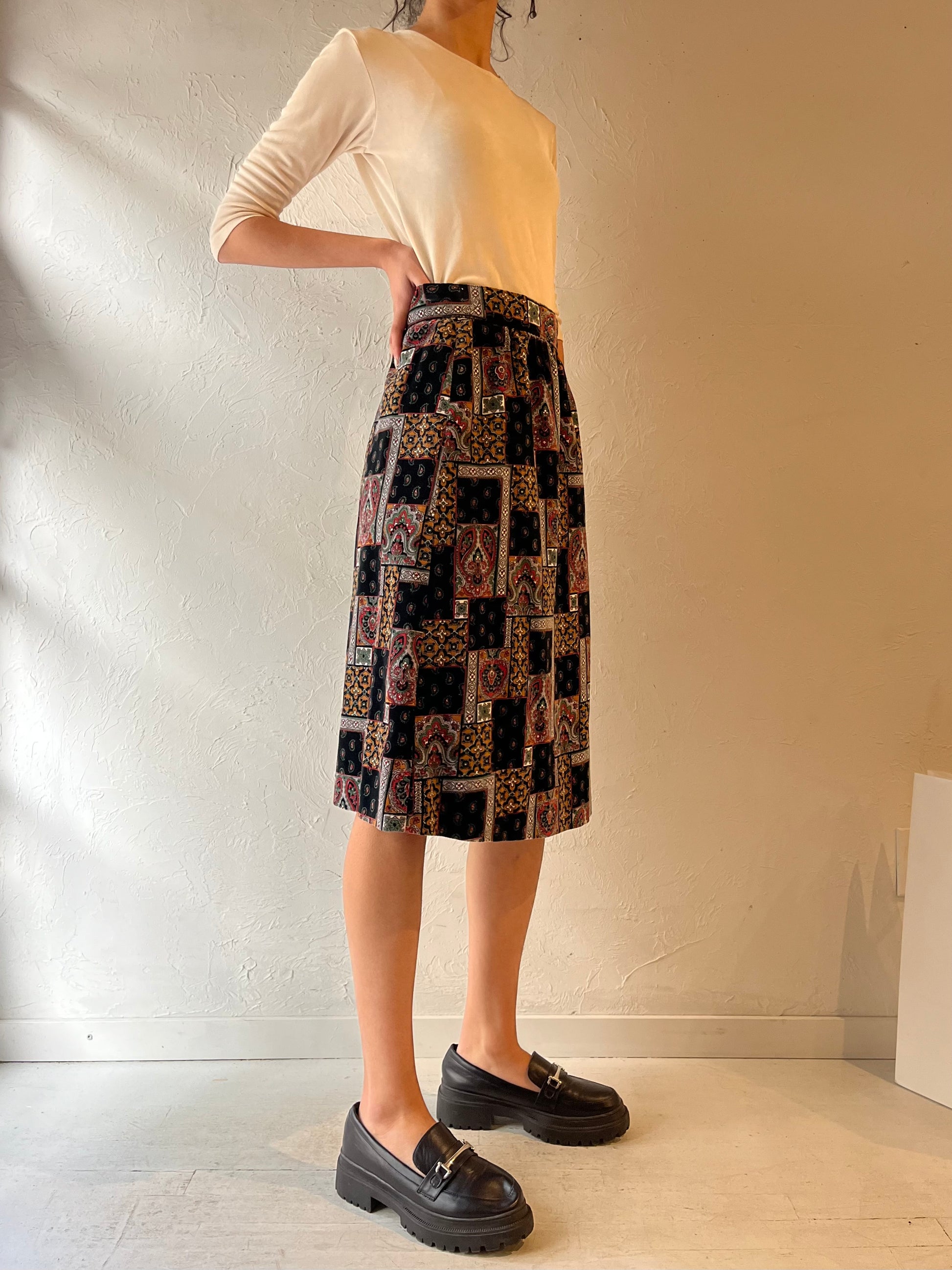 Vintage Handmade Velvet Midi Skirt / Small