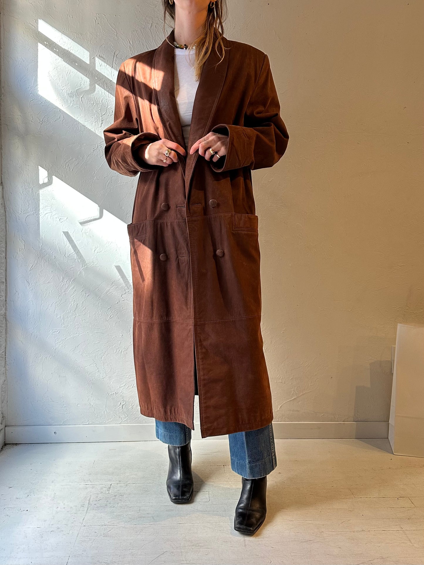 90s ‘Pelle’ Brown Leather Trench Coat / Medium