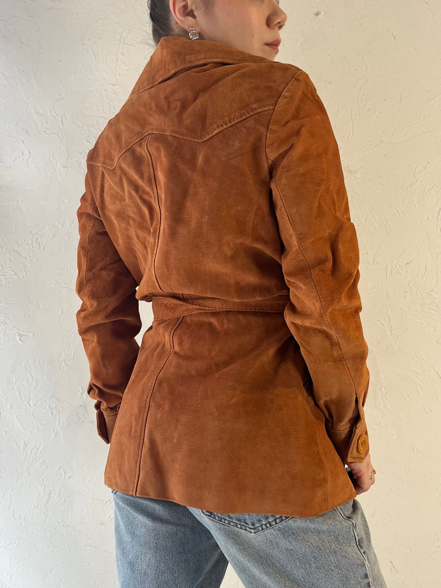 80s Orange Suede Leather Jacket / Medium