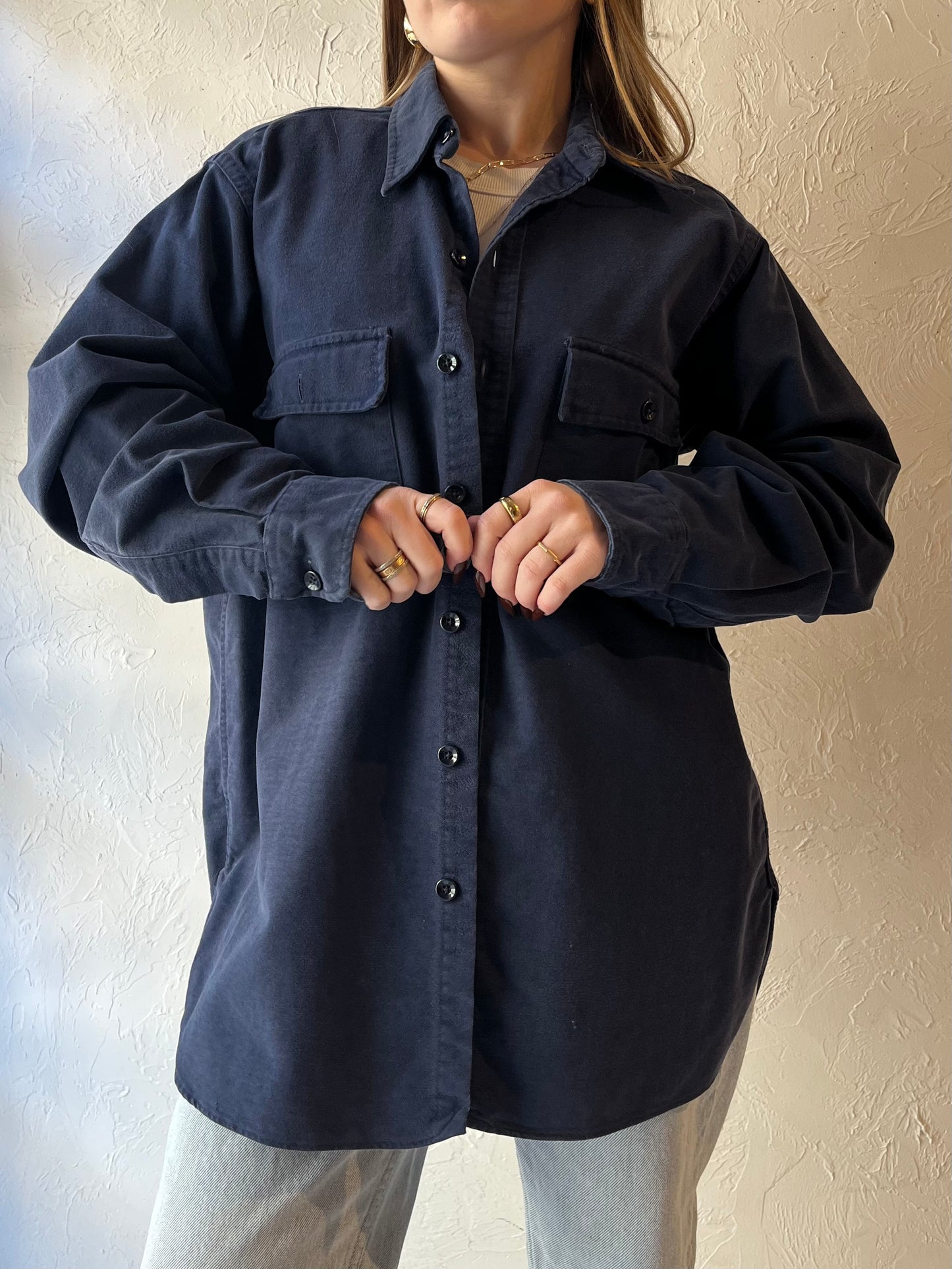 90s ‘LL Bean’ Navy Blue Cotton Button Up Shirt / Large