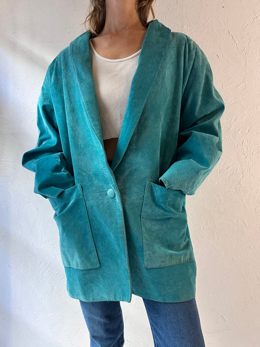 90s 'Aldo' Blue Suede Jacket / Medium