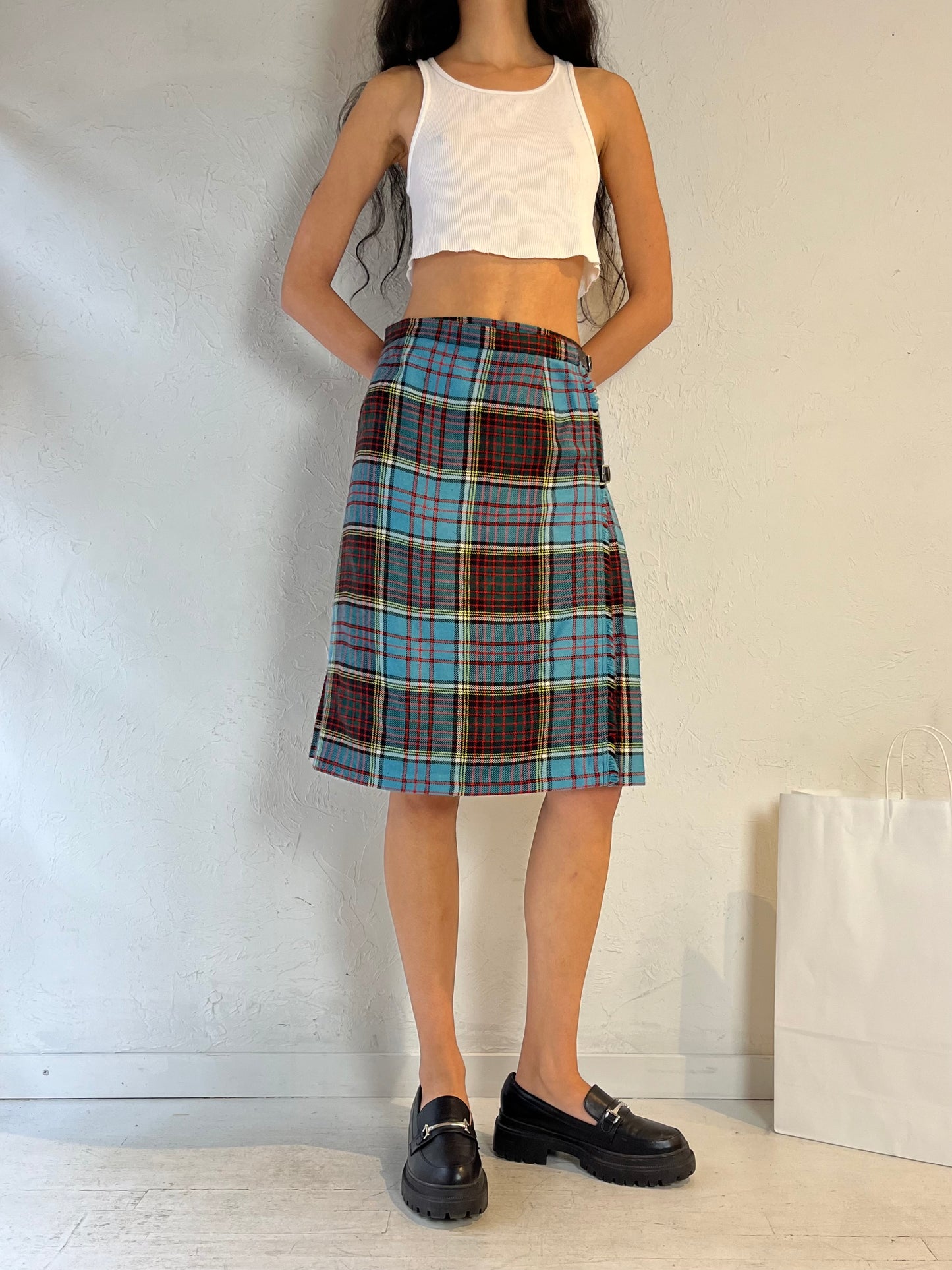 70s ‘Moffat’ Blue Plaid Midi Skirt / Medium