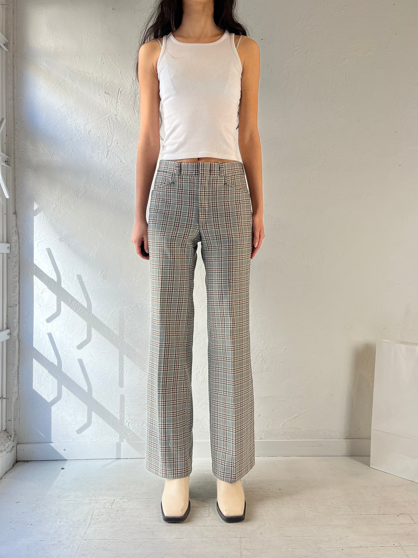 70s 'Days Polyester Green Plaid Knit Trouser / Medium