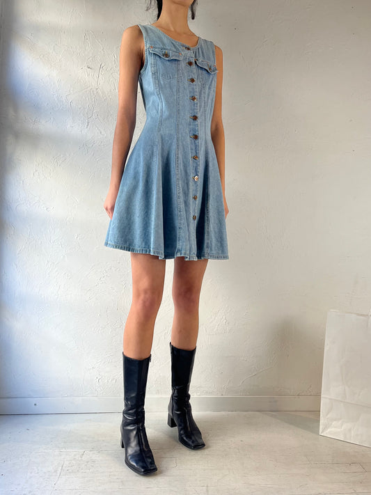 90s ‘Squeeze’ Button Up Denim Mini Dress / Small - Medium