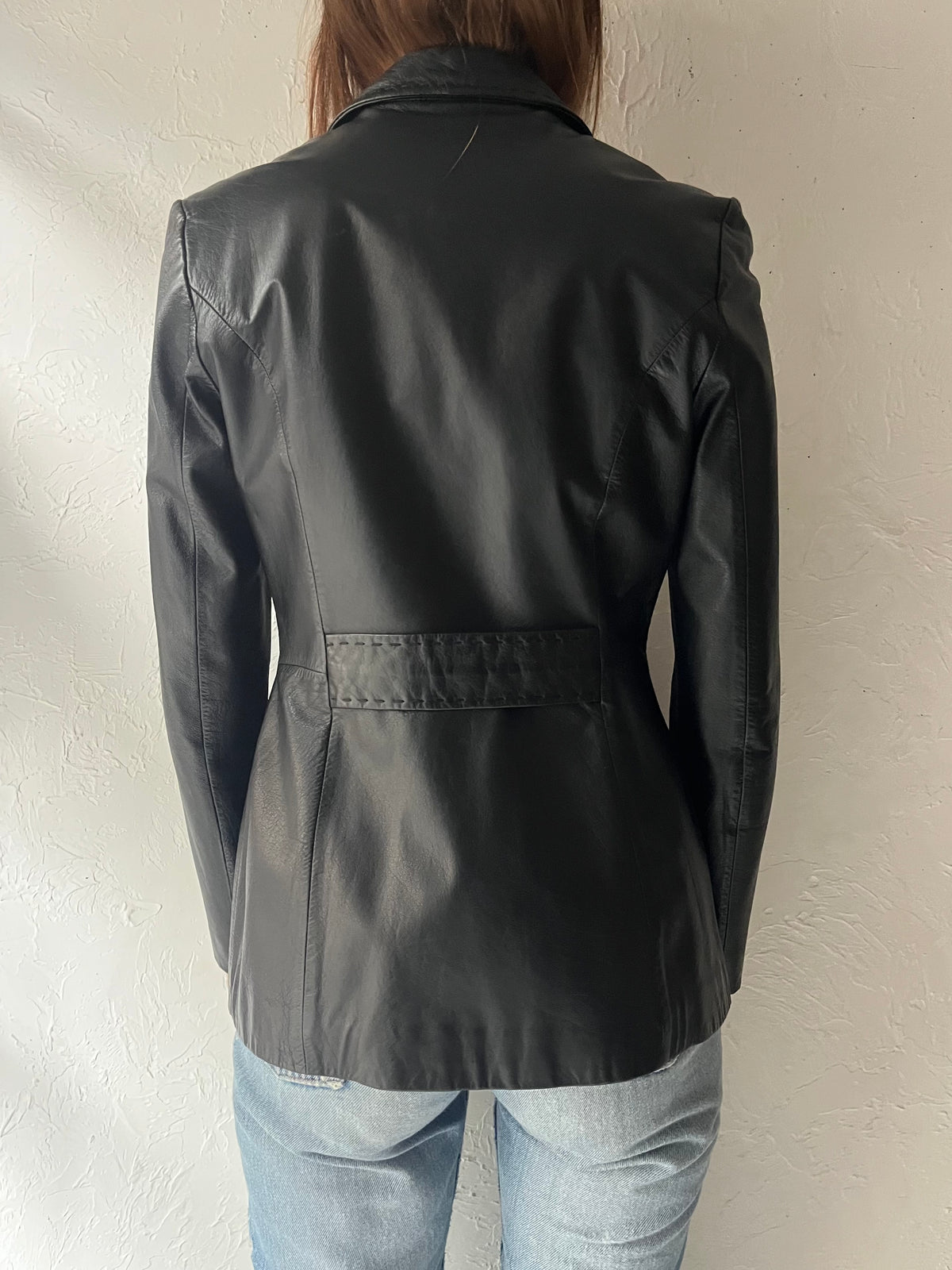90s 'Danier' Black Minimalist Leather Jacket / Small