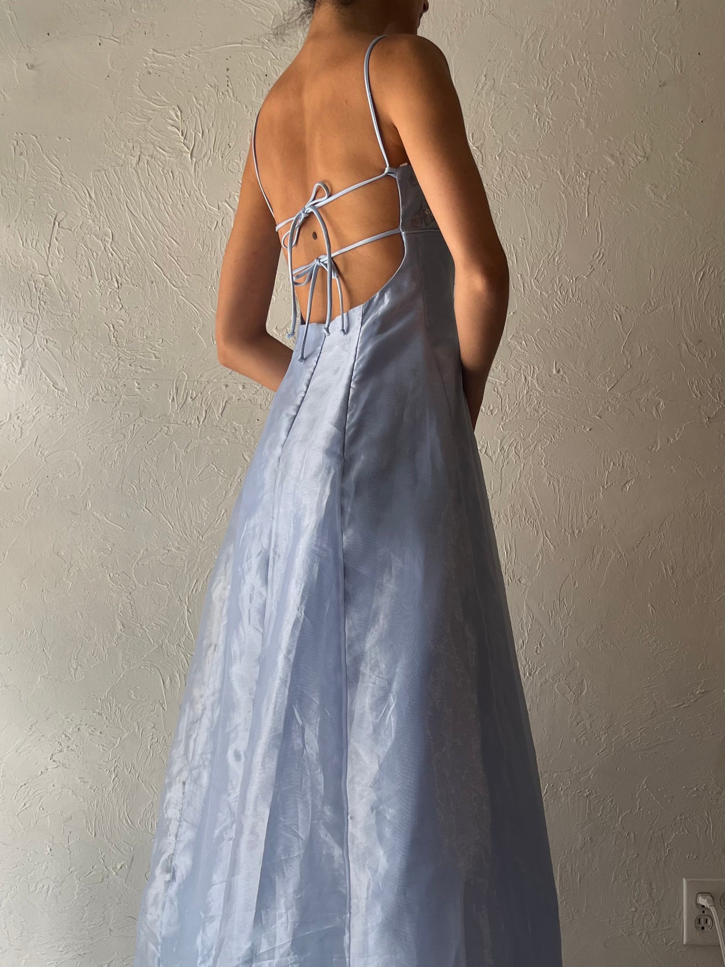 90s 'Oblique' Blue Formal Prom Dress / Small