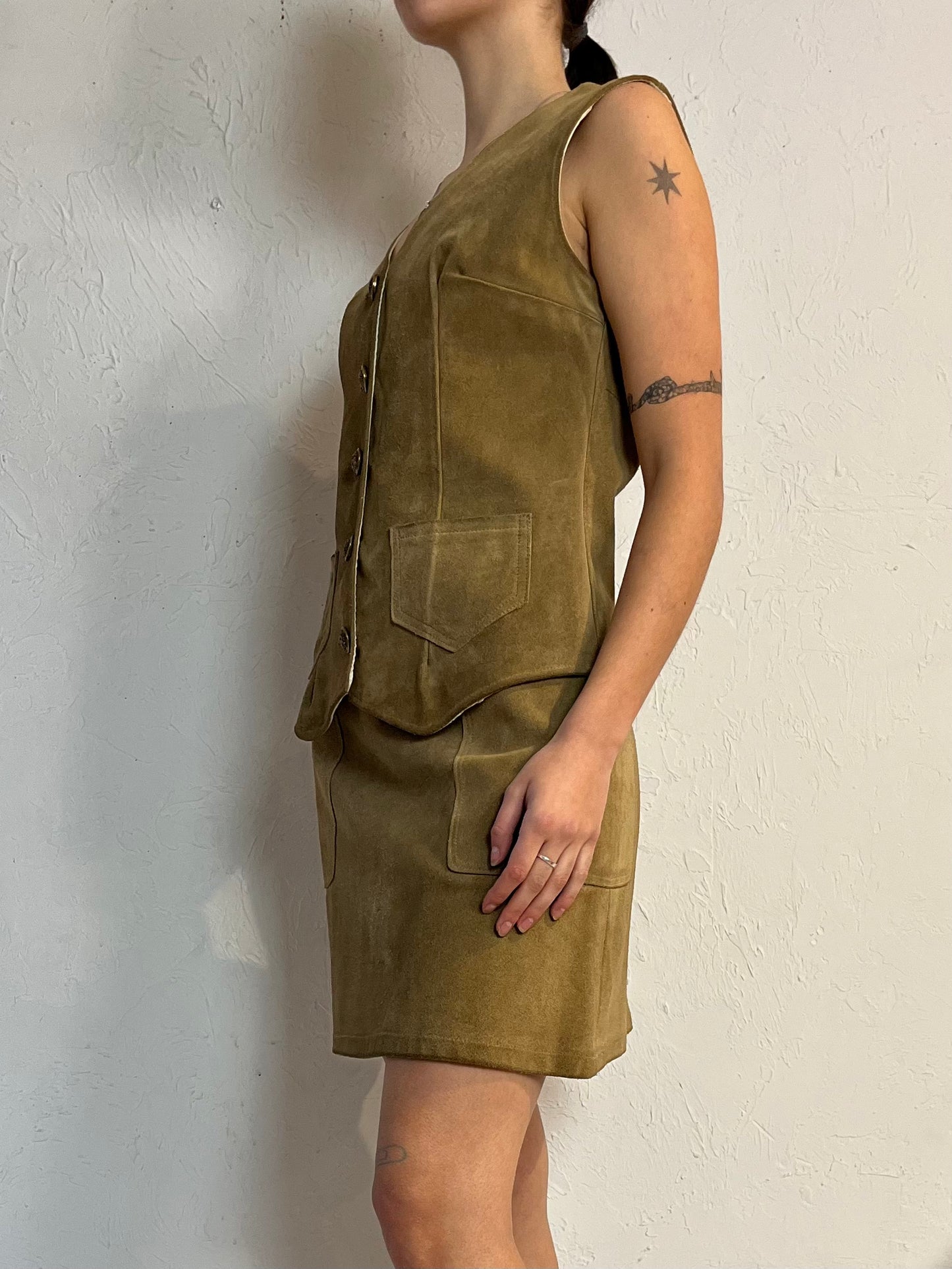 70s 'Danyali' Suede Leather Vest Skirt Set / Medium