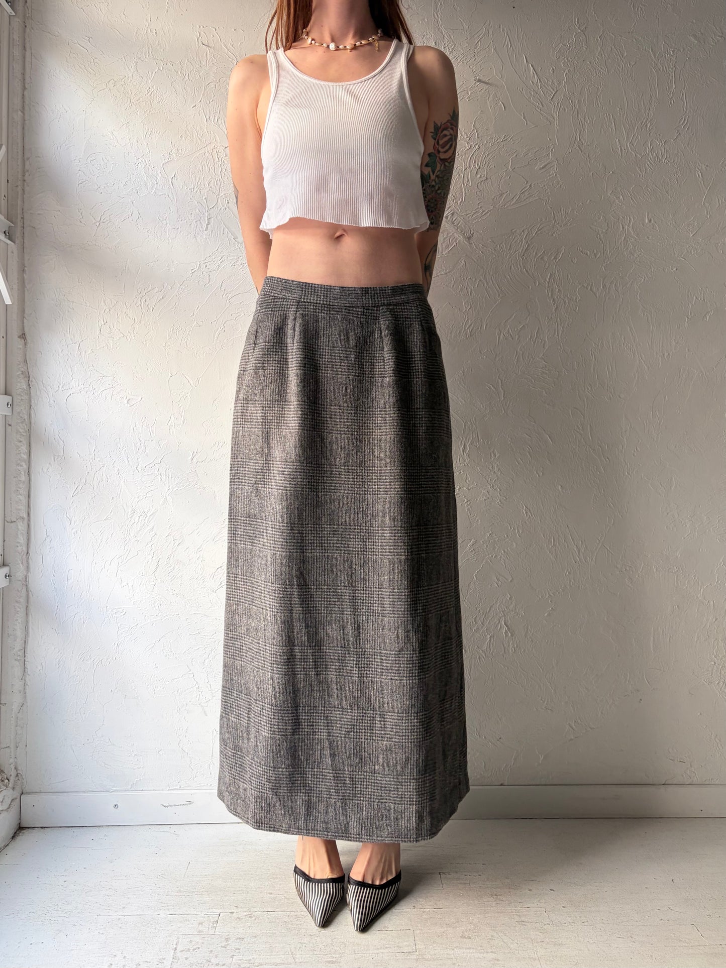 Vintage Gray Knit Spring Winter Maxi Skirt / Medium