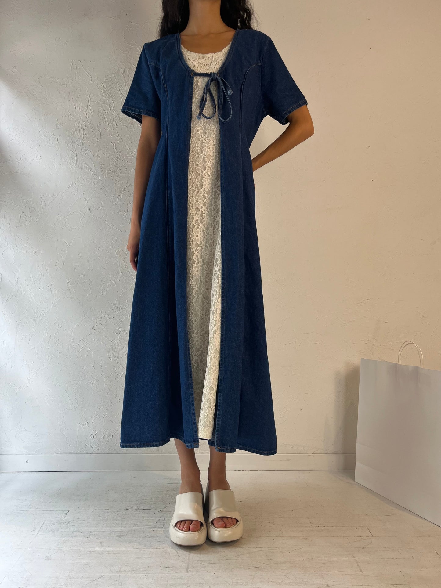 90s 'Marylin' Denim Maxi Dress / Small