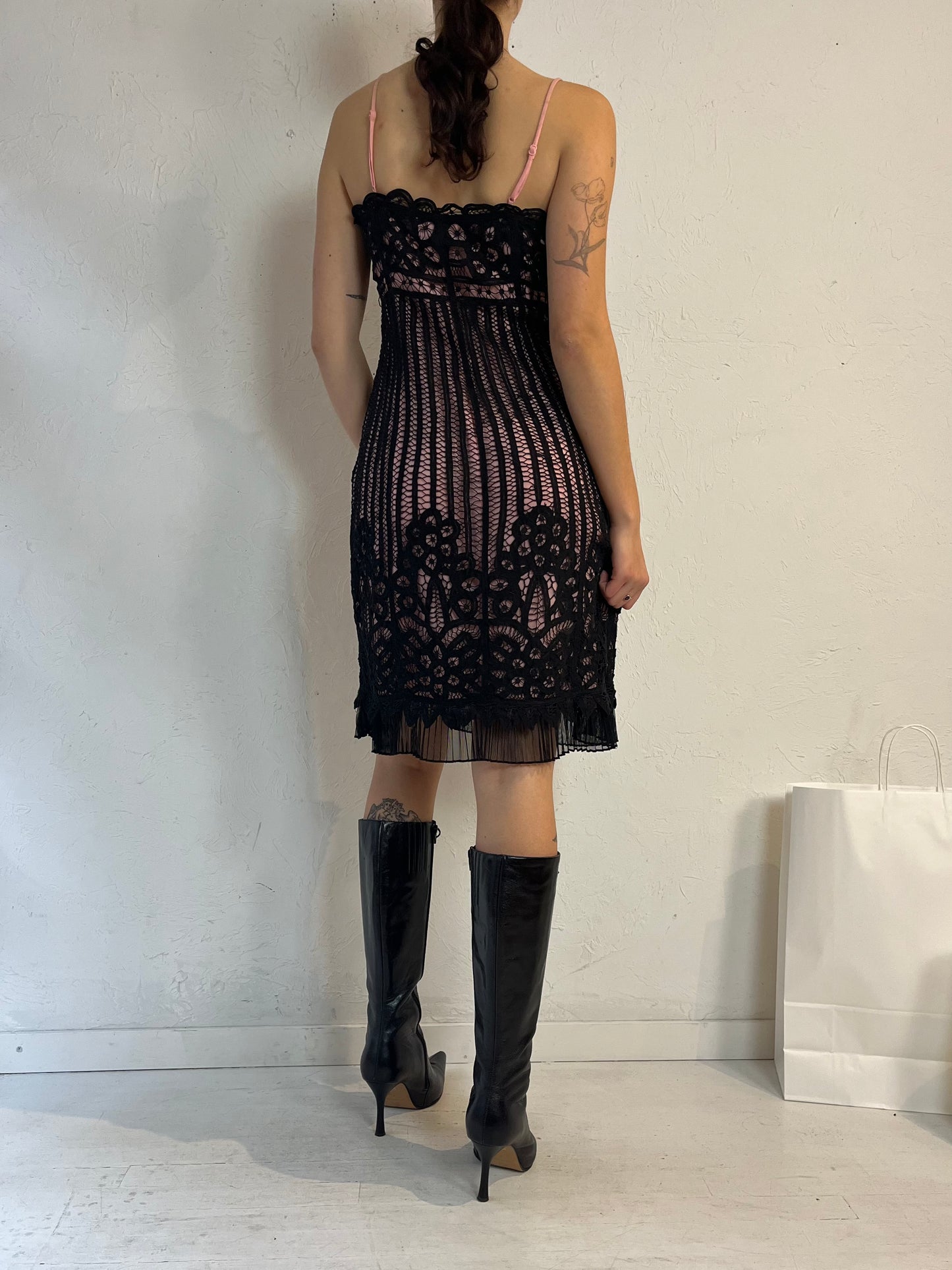 Y2k 'Betsey Johnson' Pink and Black Lacey Dress / Small - Medium