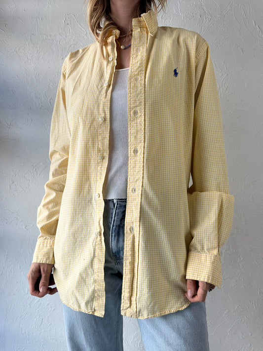 Y2k 'Ralph Lauren' Yellow Gingham Button Up Cotton Shirt / Small