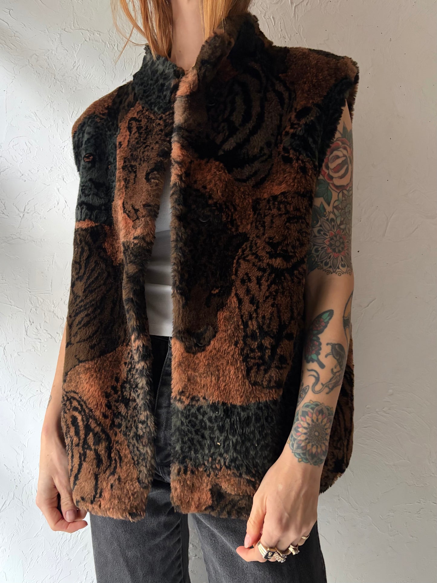 90s 'Duffel' Faux Fur Vest / Medium