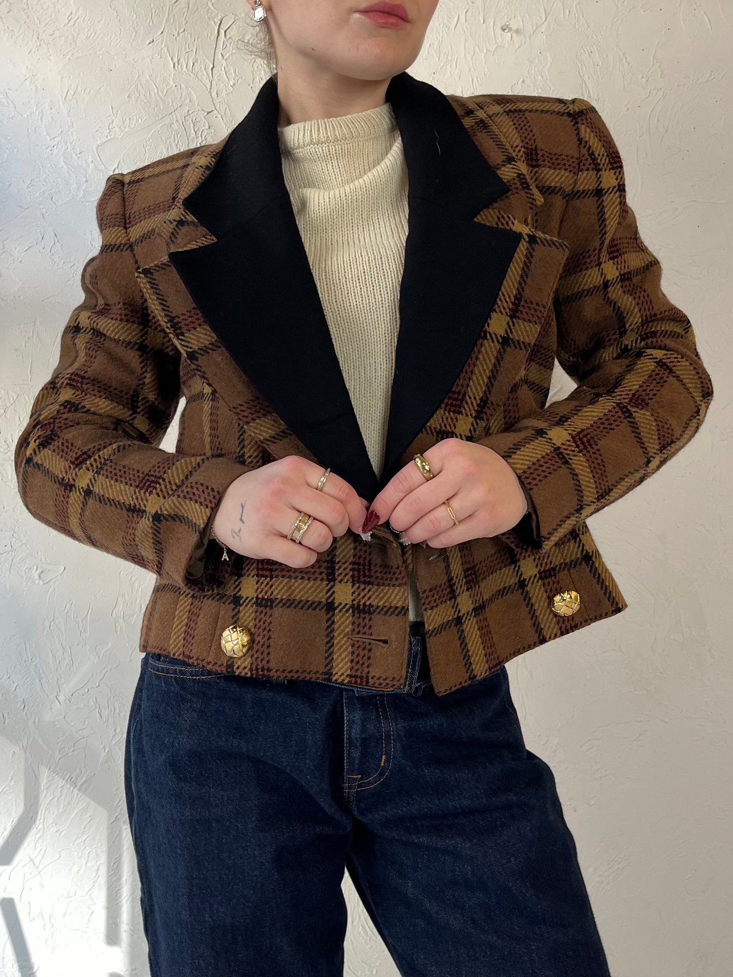 90s ‘Meridien’ Plaid Cropped Blazer Jacket / Small