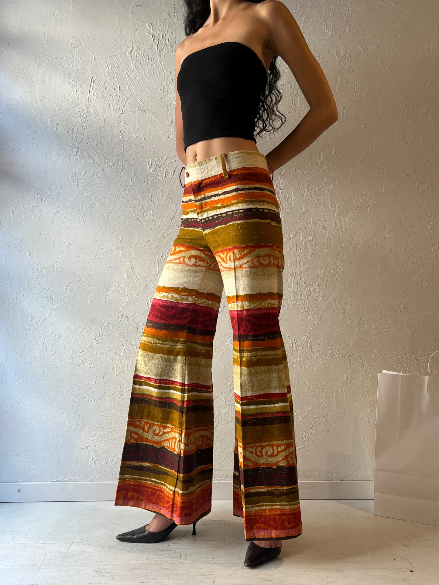 70s Abstract Bell Bottoms / Small - Medium