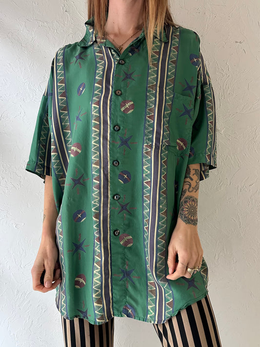 90s ‘Canary Island’ Silk Shirt / XL
