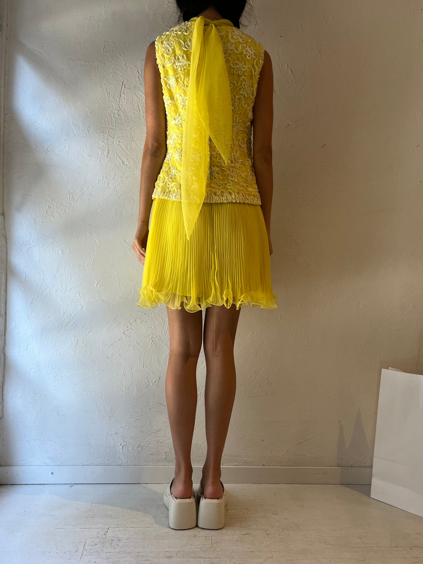 60s Yellow Sleeveless Dress / Union Made / Small