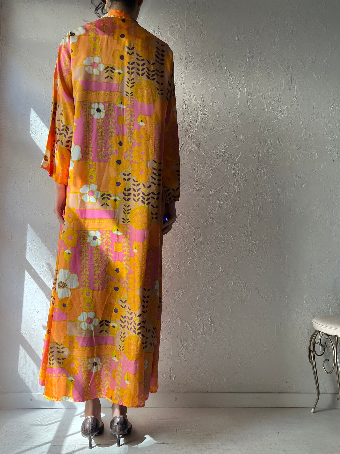 70s 'Kayser' Floral Robe Wrap Hippie Retro Dress / Large