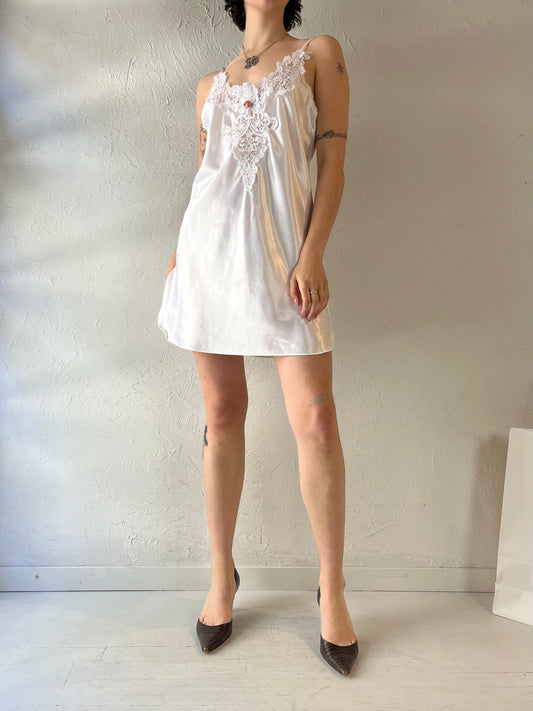 90s 'California Dynasty' Silky White Slip Dress / Medium