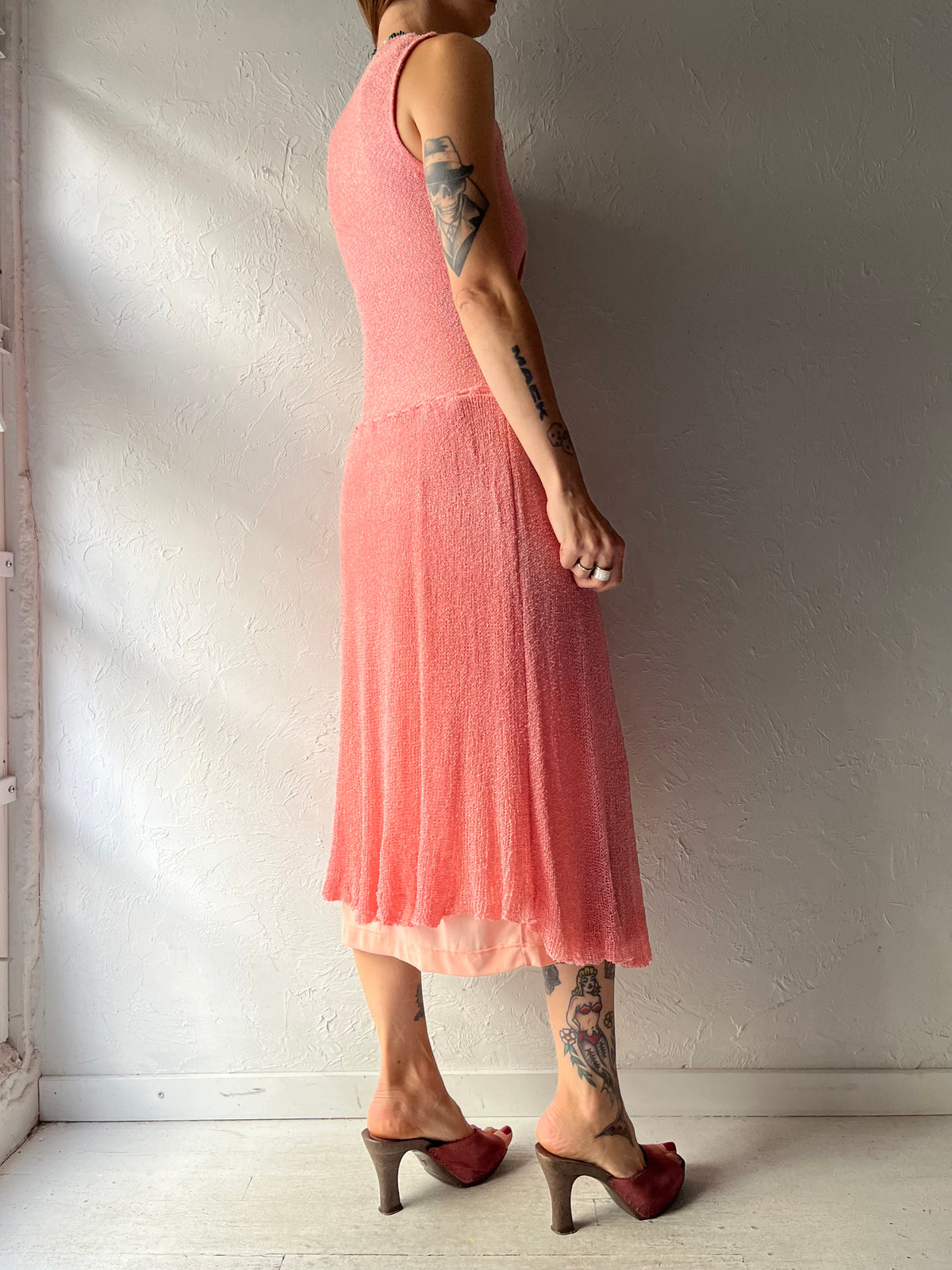 Vintage Pale Pink loose Knit Sleeveless Dress / Small - Medium