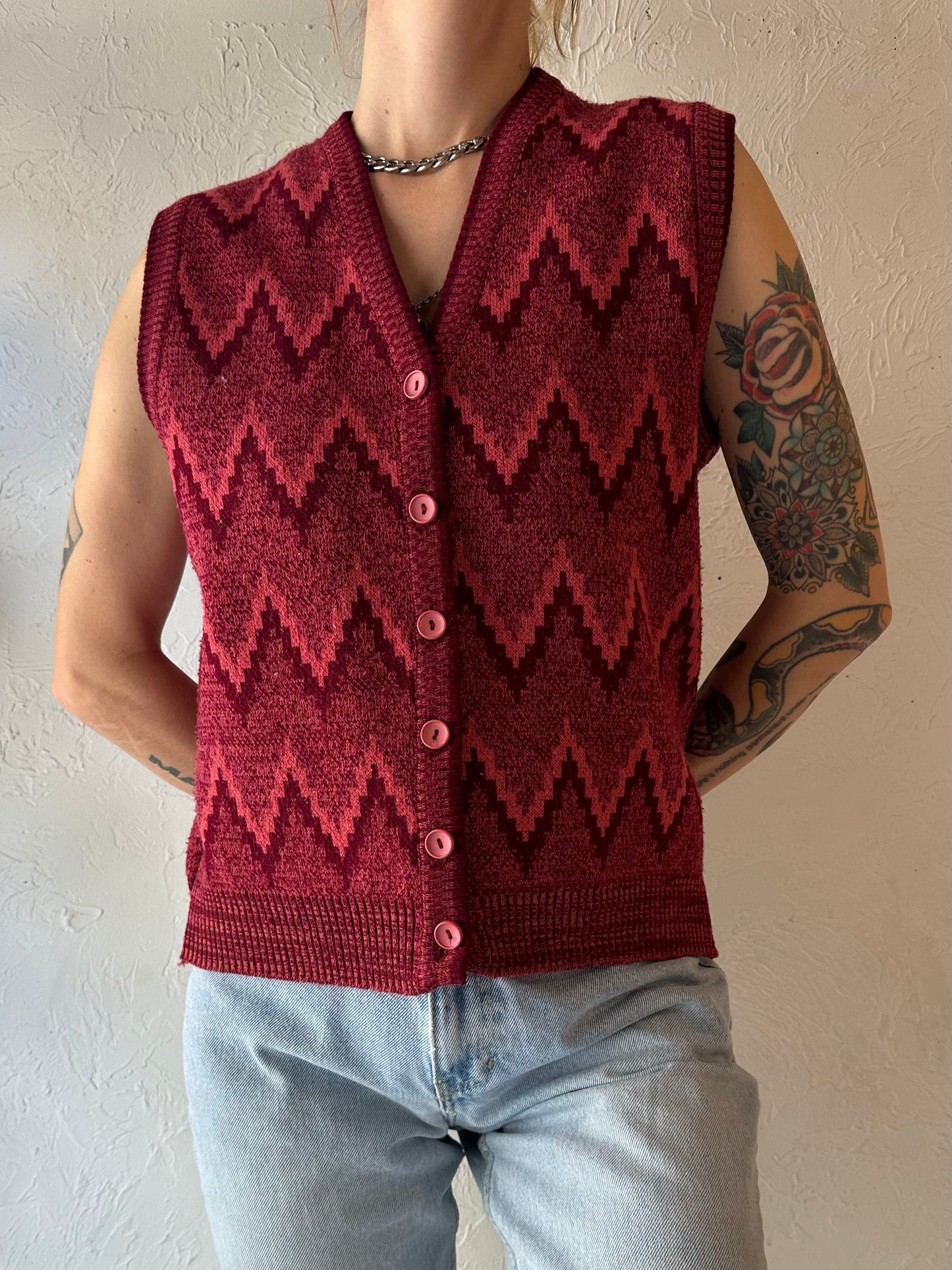 80s 'Wolsey' Red Acrylic Knit Vest / Medium