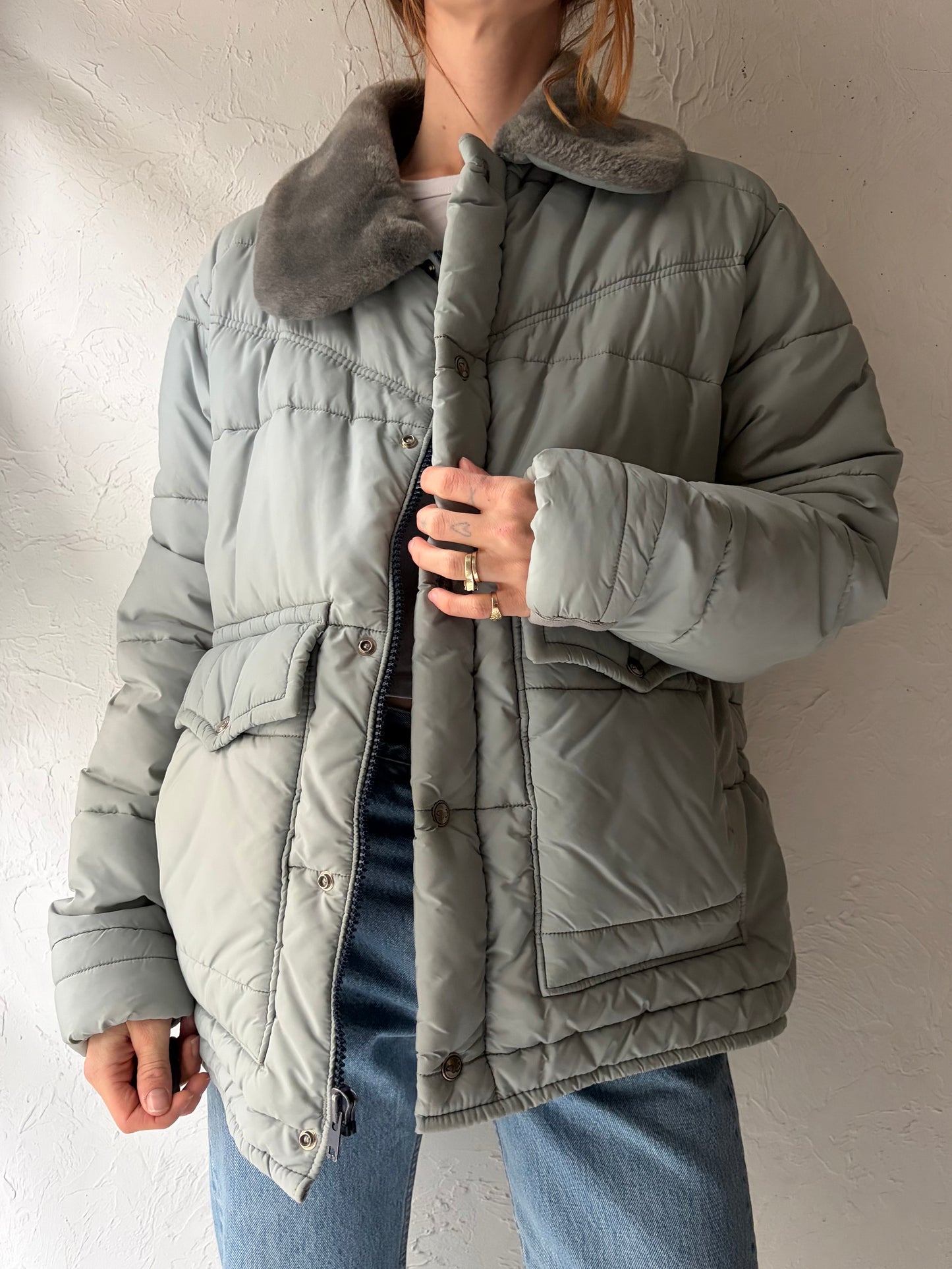 80s 'Walls' Gray Puffer Jacket / Large