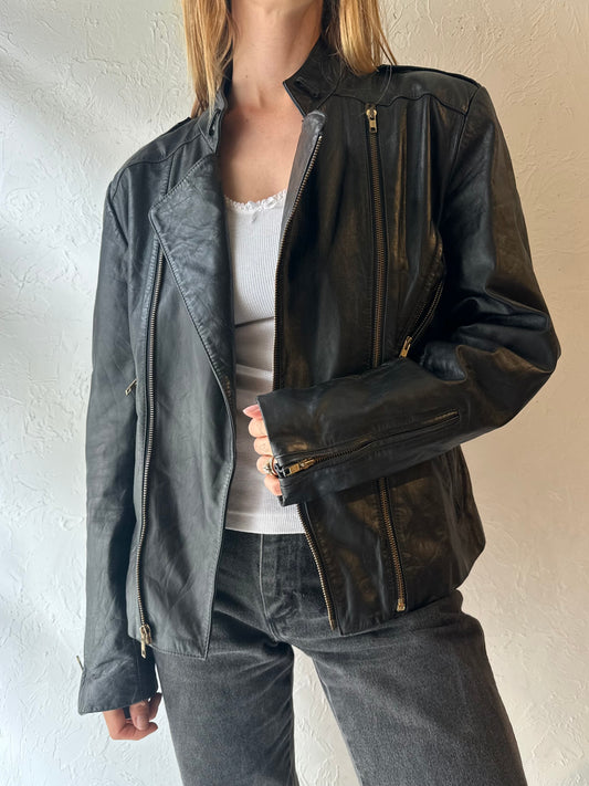 90s ‘Wilsons’ Black Leather Moto Jacket / Medium