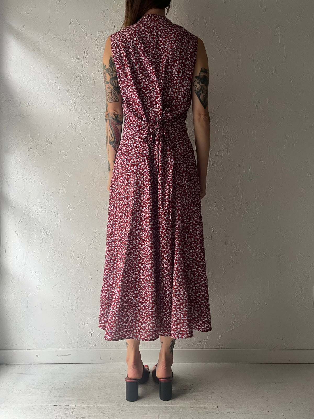 90s 'Robbie Bee' Red Floral Goth Grungecore Cottagecore Summer Maxi Dress / Medium