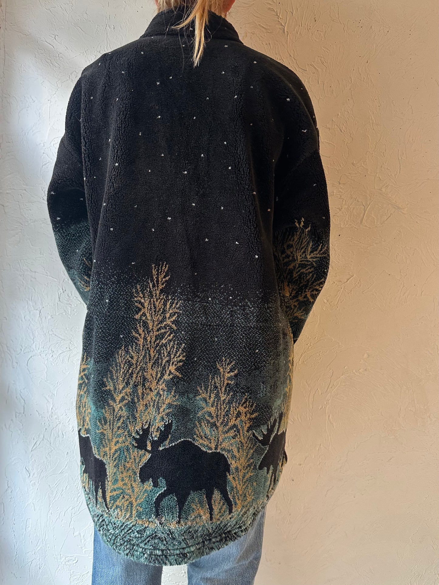 90s 'Mazmania' Winter Tree Print Fleece Jacket / Large