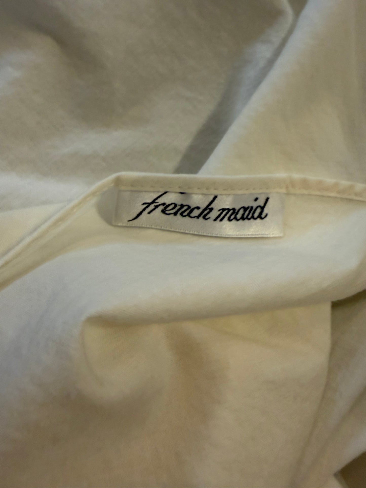 90s 'French Maid' White Cotton Mini Dress / Small