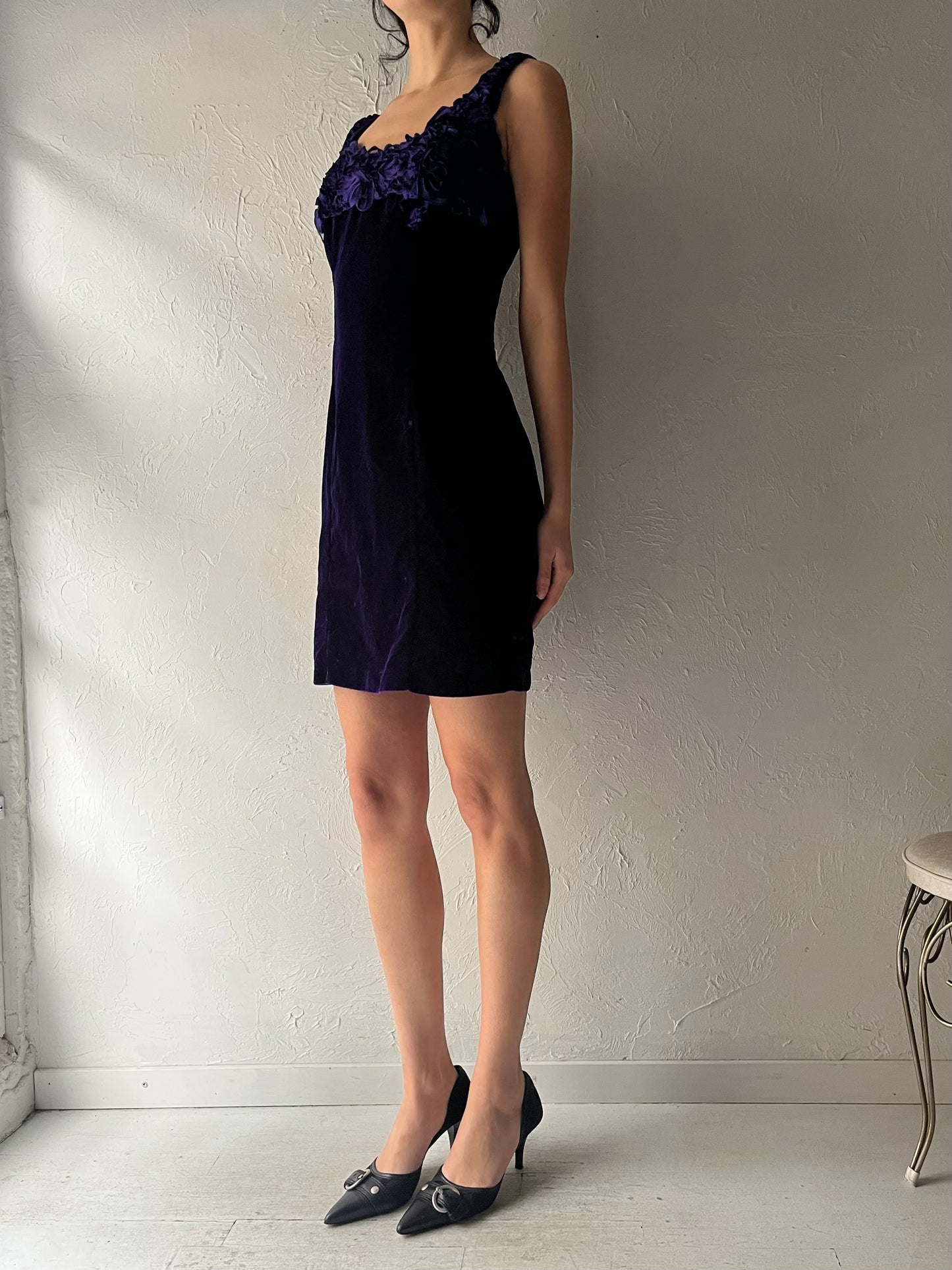 80s 'Zum Zum' Purple Velvet Union Made Mini Dress / Small
