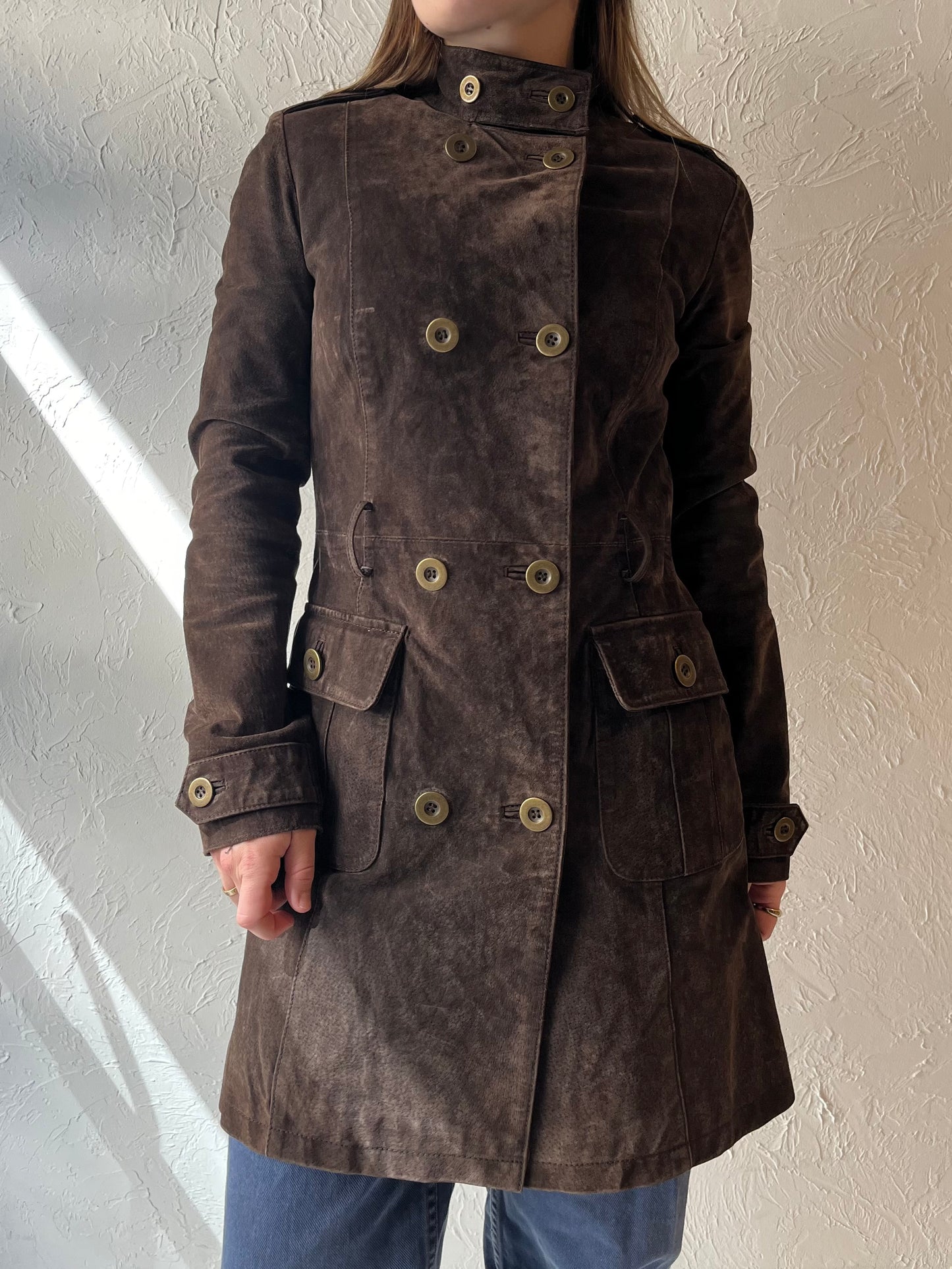 Y2k 'Le Chateau' Brown Suede Leather Coat / XXS